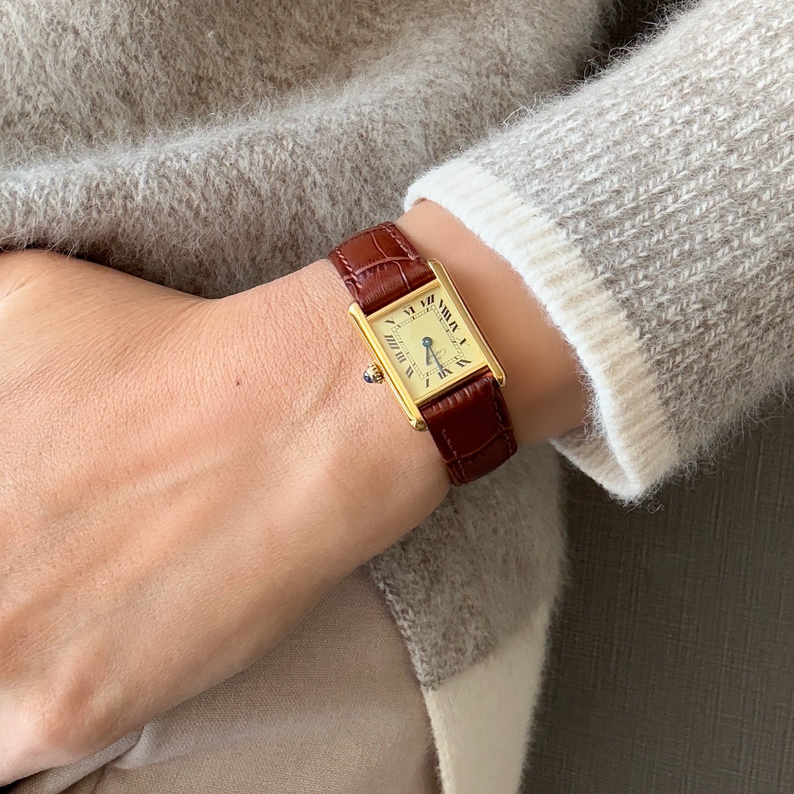 【Cartier】カルティエ マストタンク SMアイボリーローマQZ 純正尾錠付き