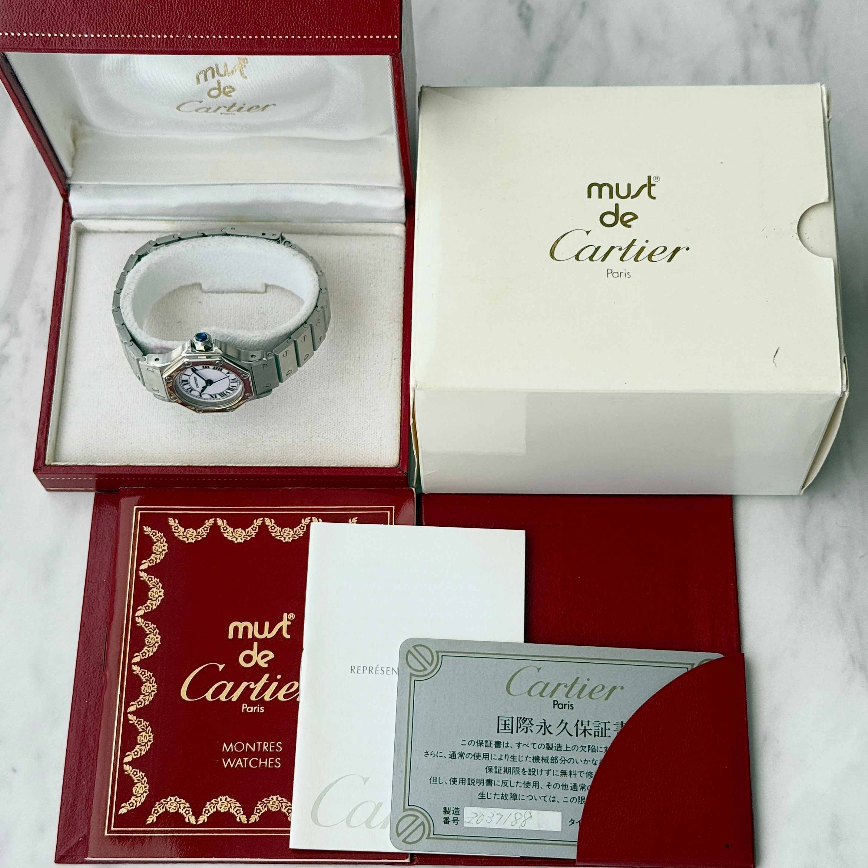 【Cartier】カルティエ サントスオクタゴンSM ステンレス 永久保証書付き カルティエコンプリートサービス済み