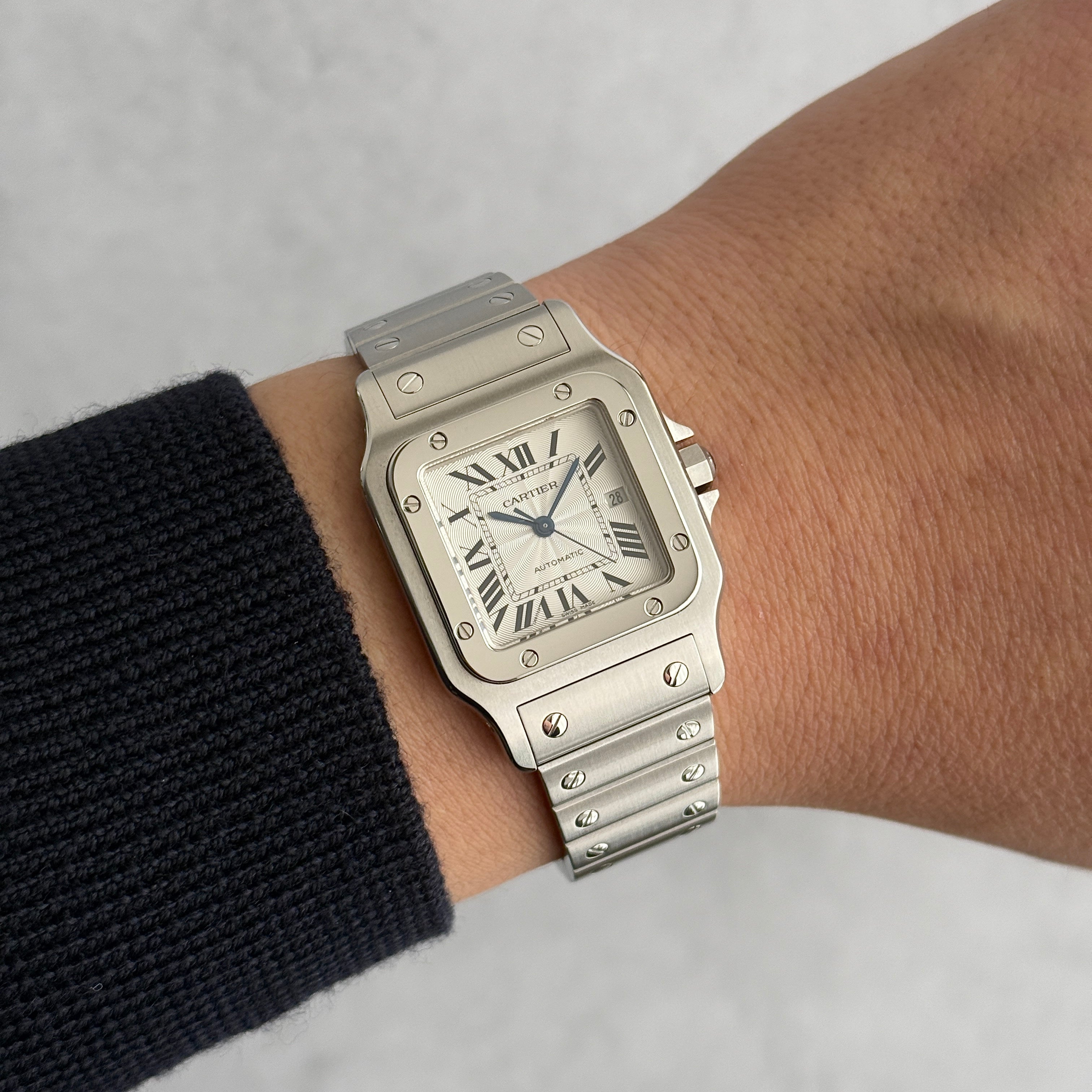 【Cartier】カルティエ サントスガルベLM ステンレス ギョーシェ文字盤 カルティエコンプリートサービス済み
