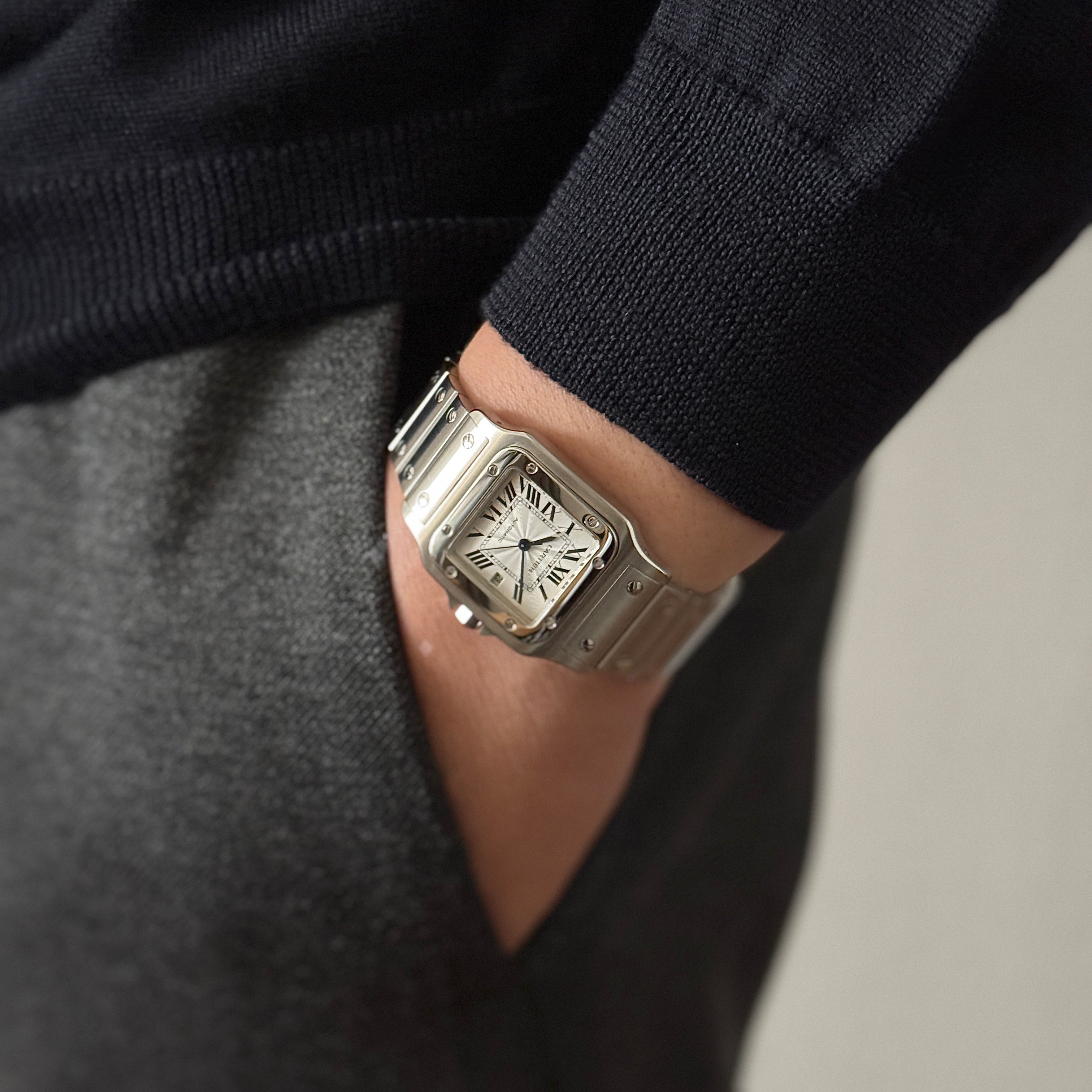 【Cartier】カルティエ サントスガルベLM ステンレス ギョーシェ文字盤 カルティエコンプリートサービス済み