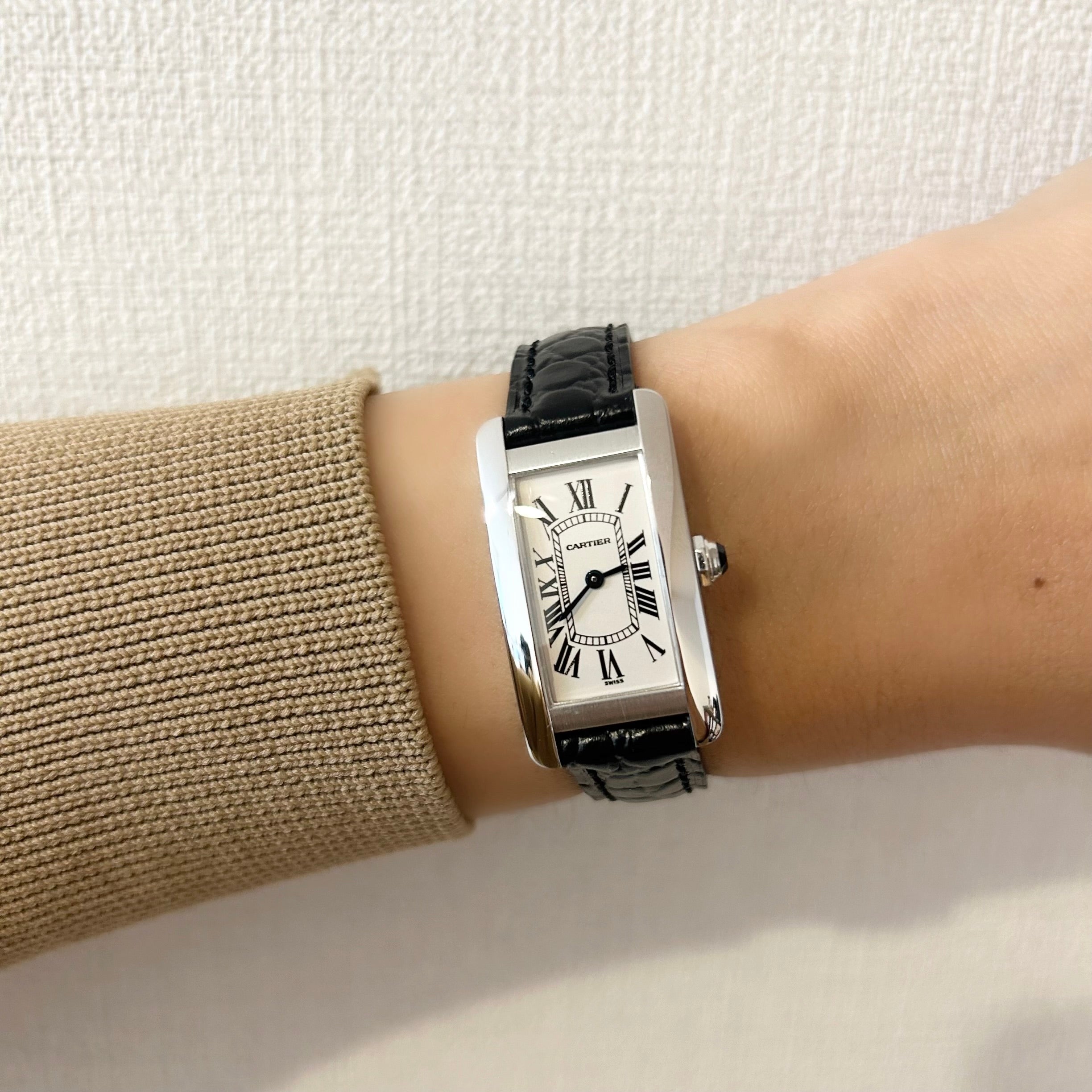 【Cartier】カルティエ<BR>タンクアメリカン SM 18KWG 純正ボックス付き