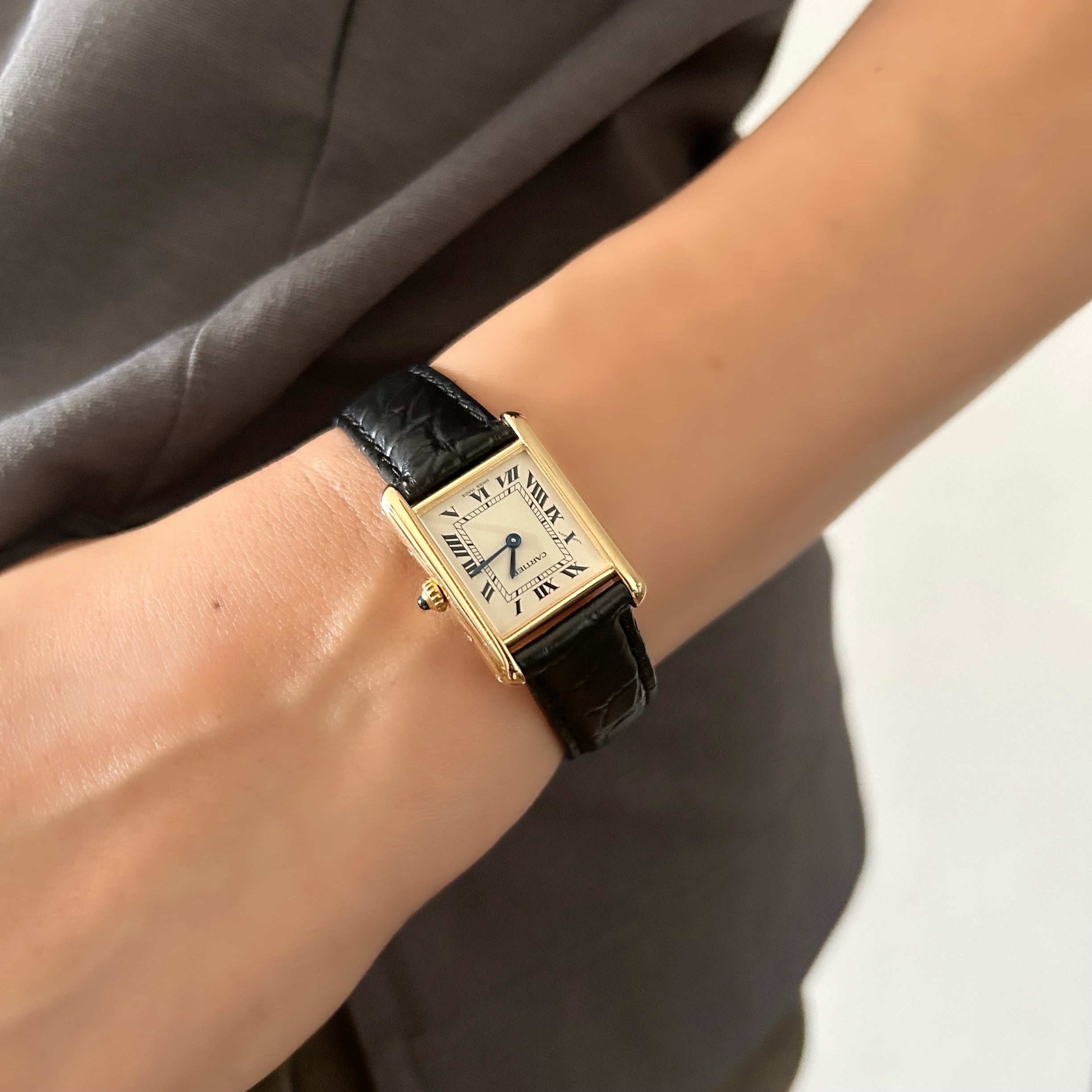 【Cartier】カルティエ<BR>タンクルイカルティエ SM 18KYG 純正18金Dバックル付き