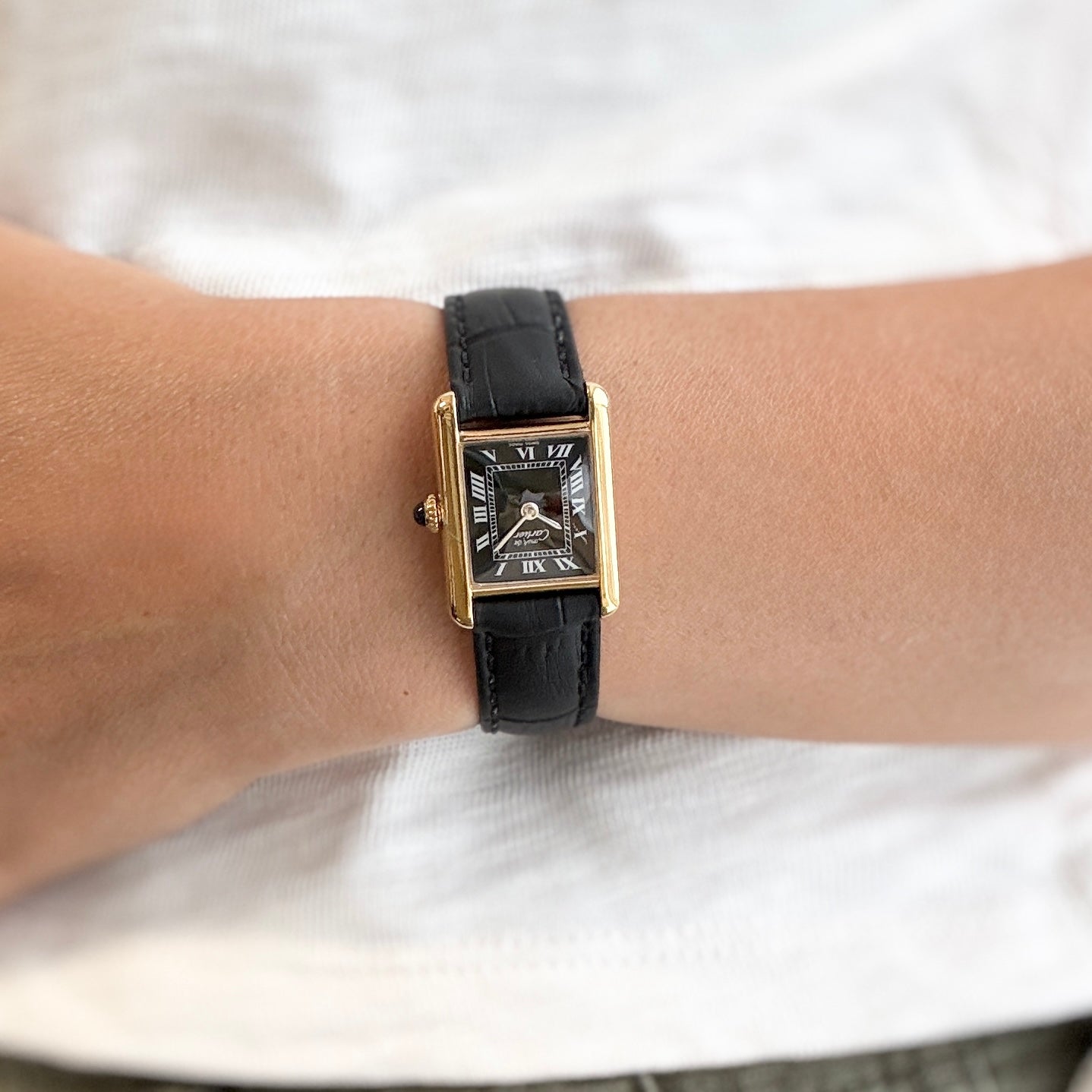 【Cartier】カルティエ マストタンクSM ブラックローマ 手巻き 永久保証書付き カルティエコンプリートサービス済み