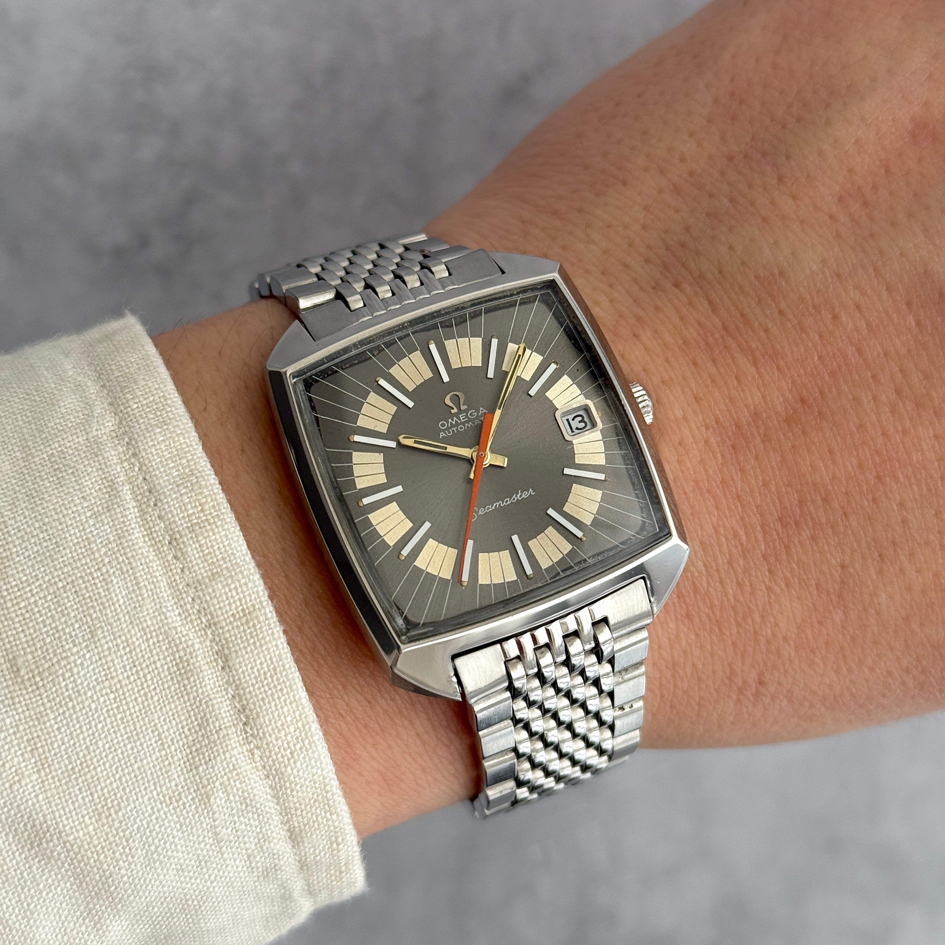 【OMEGA】オメガ シーマスターデイト SS スクエアケース 2トーングレー文字盤 Cal.565