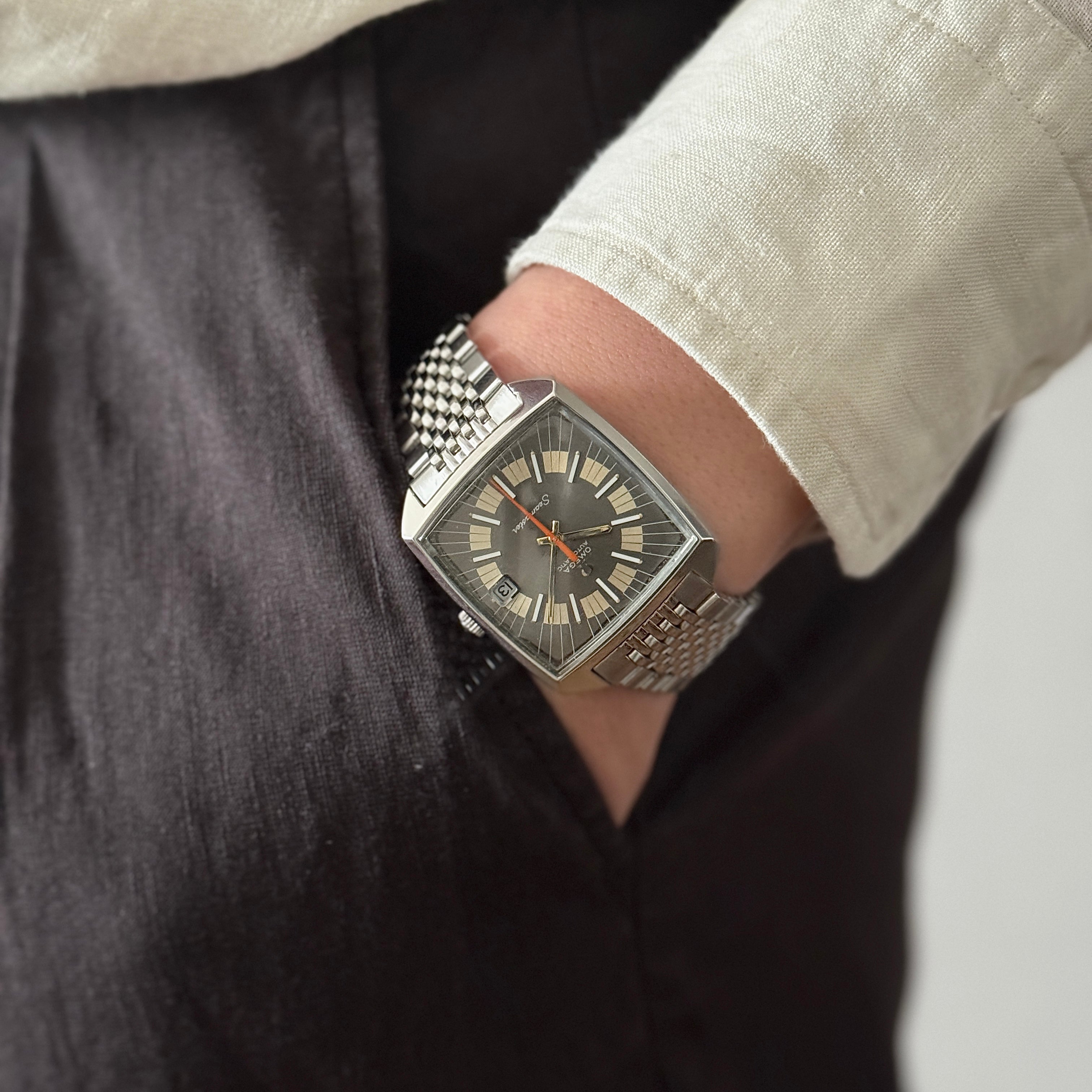 【OMEGA】オメガ シーマスターデイト SS スクエアケース 2トーングレー文字盤 Cal.565