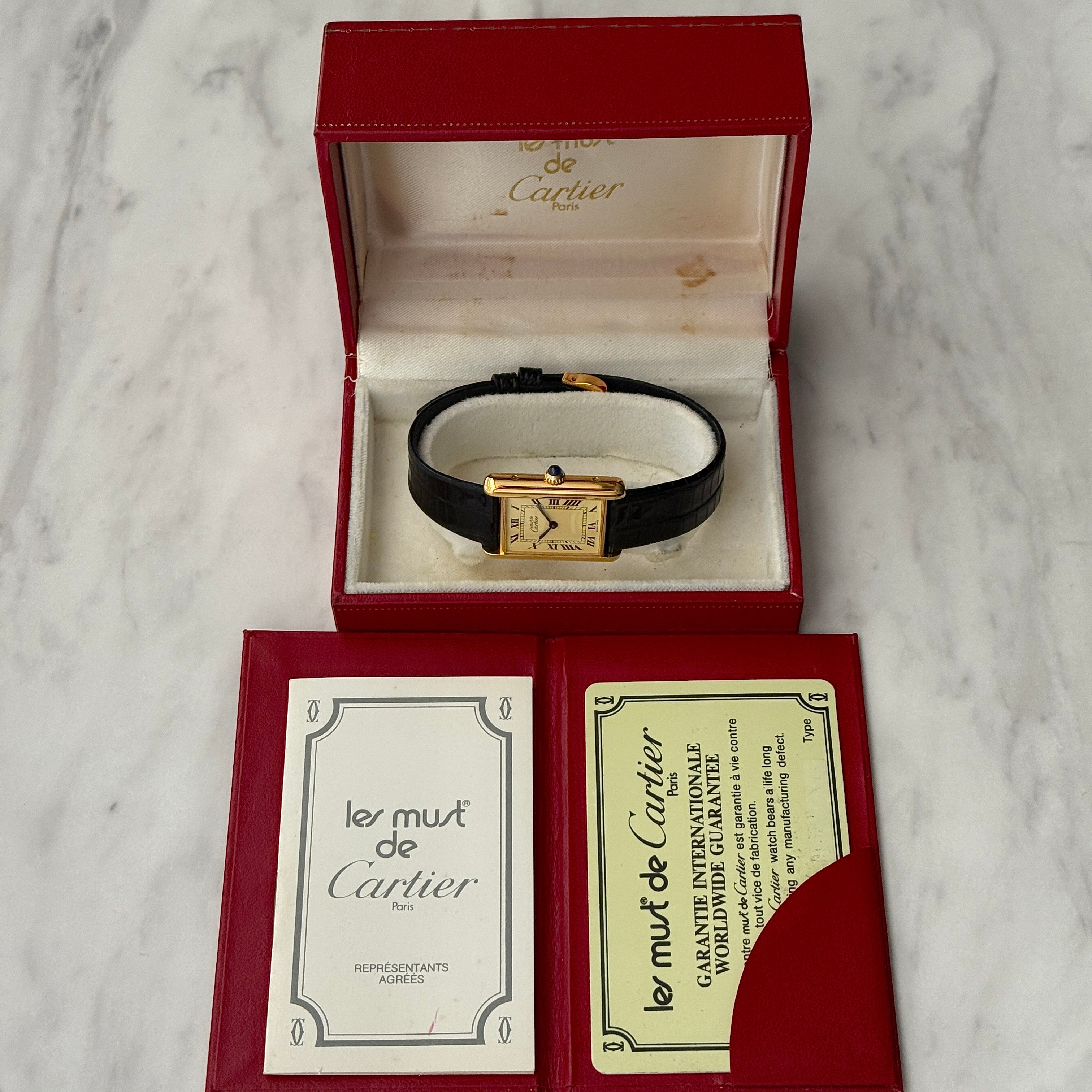 【Cartier】Cartier Must Tank LM Ivory Roman Dial Hand-Wound SWISS MADE Engraved, Full Set