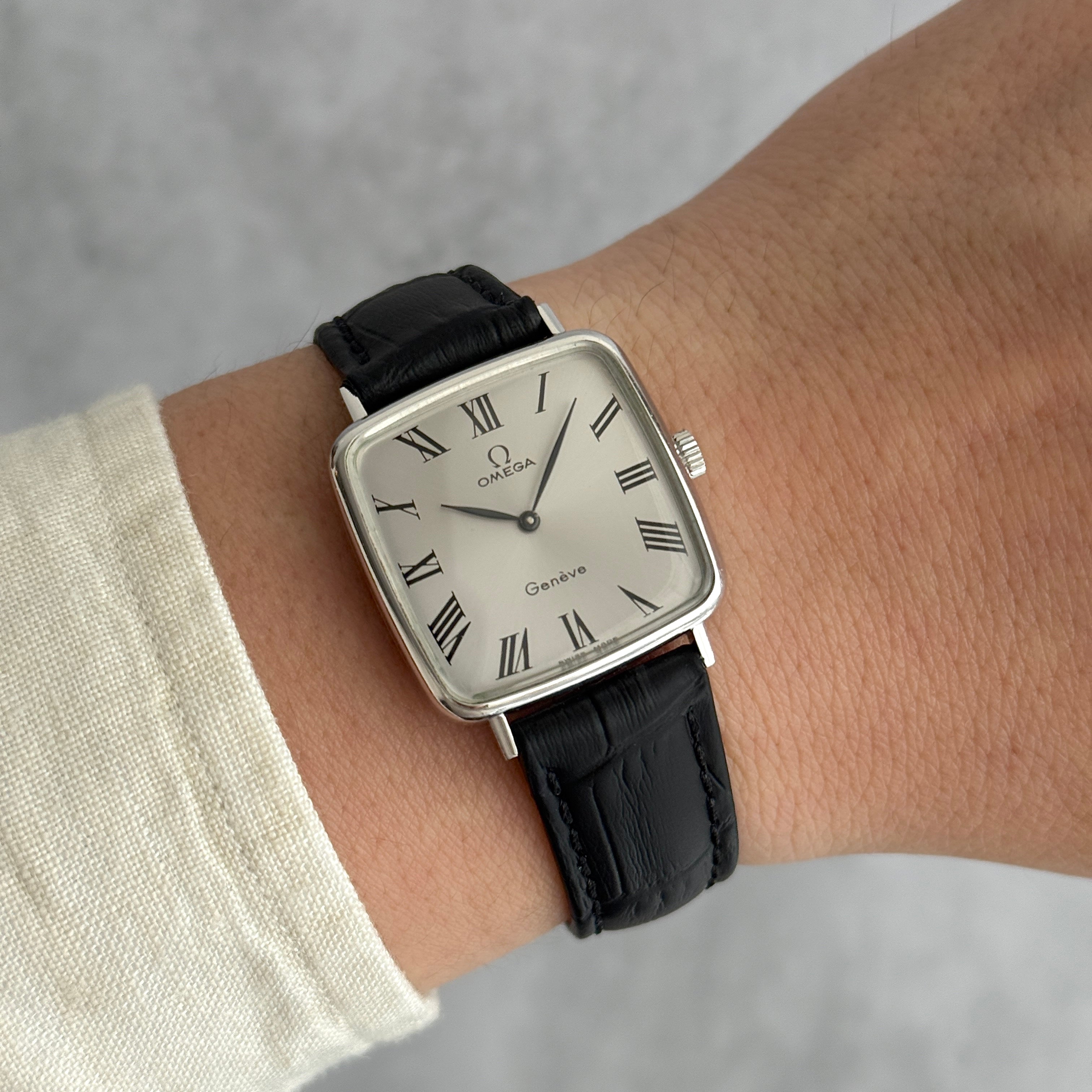 [OMEGA] Omega Geneve WGP Square Silver Boys' Size with Genuine Buckle