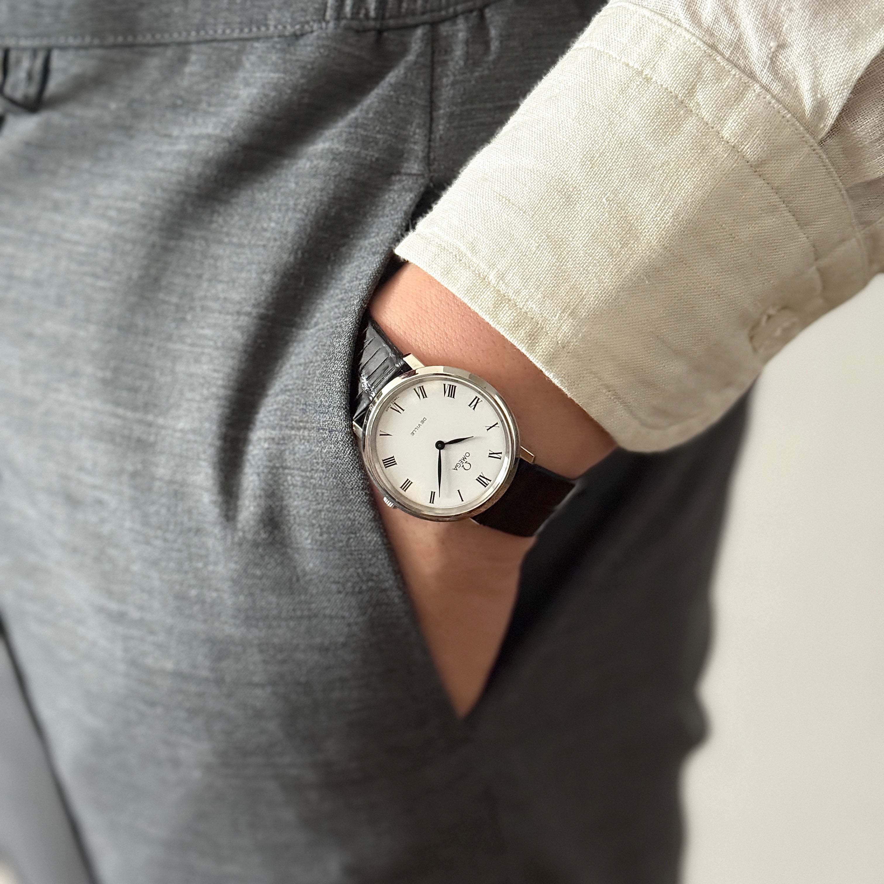 【OMEGA】オメガ デヴィル SS ラウンド White Roman 純正尾錠付き