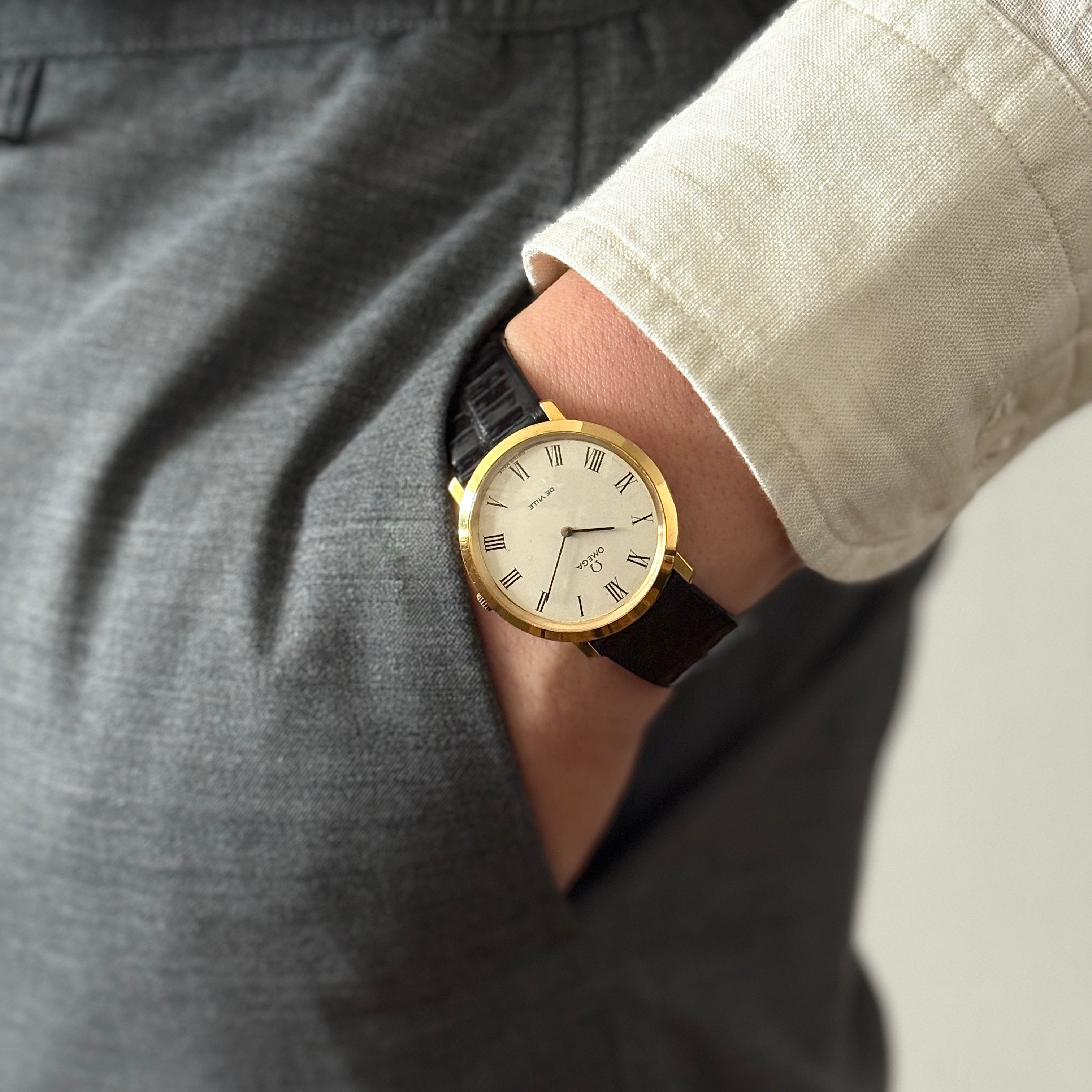 【OMEGA】オメガ デヴィル GP ラウンド Ivory Roman 純正尾錠付き