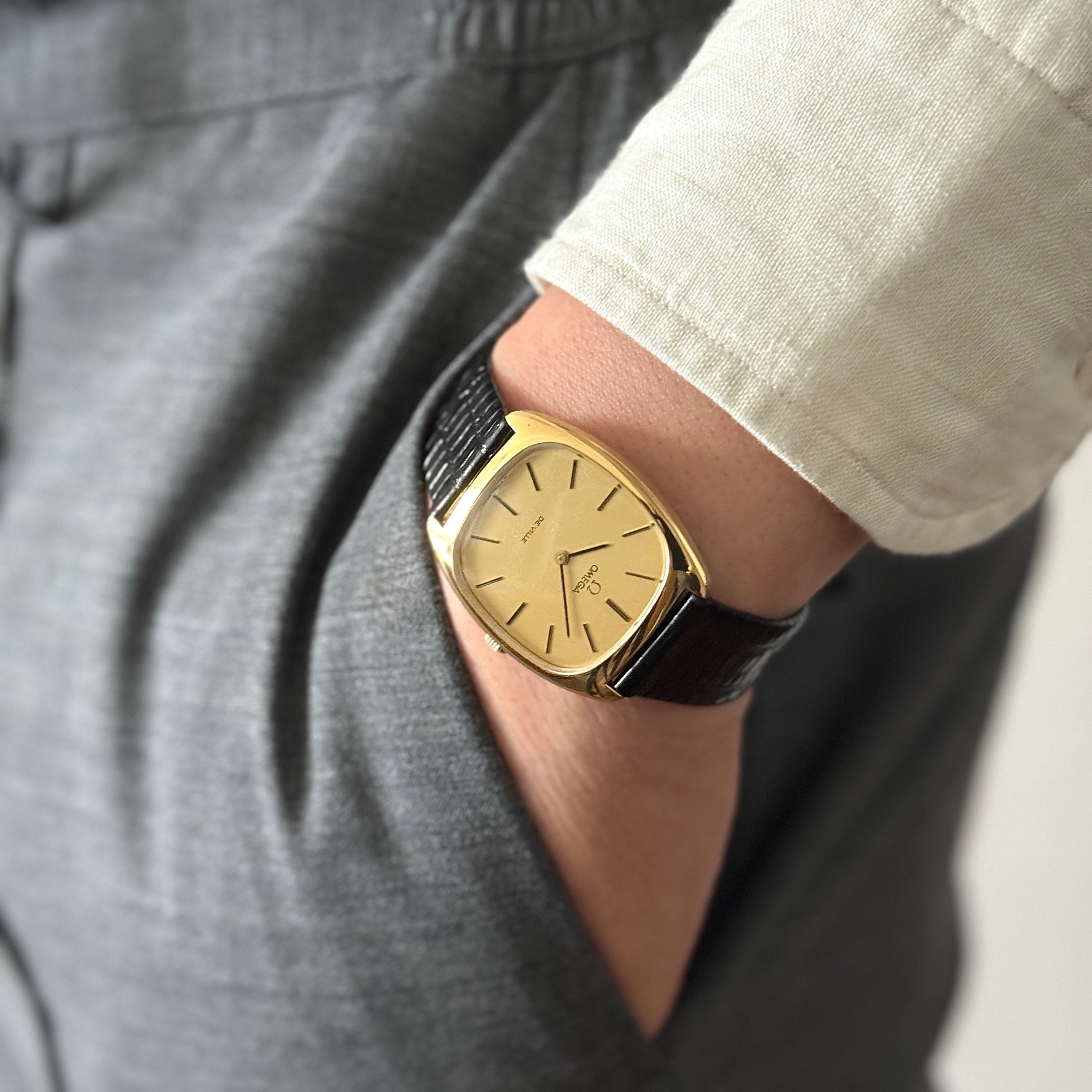 【OMEGA】オメガ デヴィル GP テレビスクリーンケース Gold 純正尾錠付き デッドストック