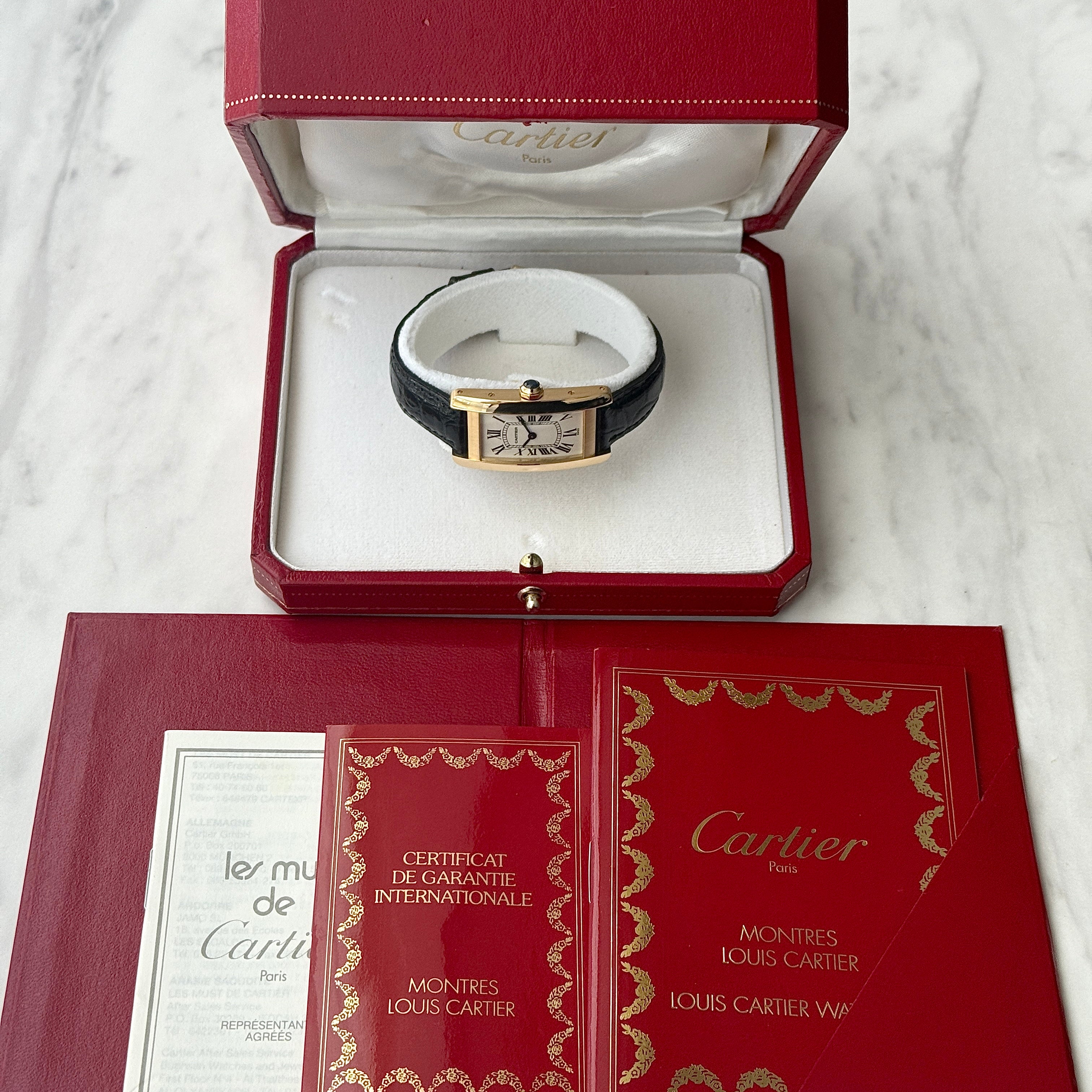 【Cartier】カルティエ タンクアメリカン SM 18KYG 付属品完備 デッドストック カルティエコンプリートサービス済み