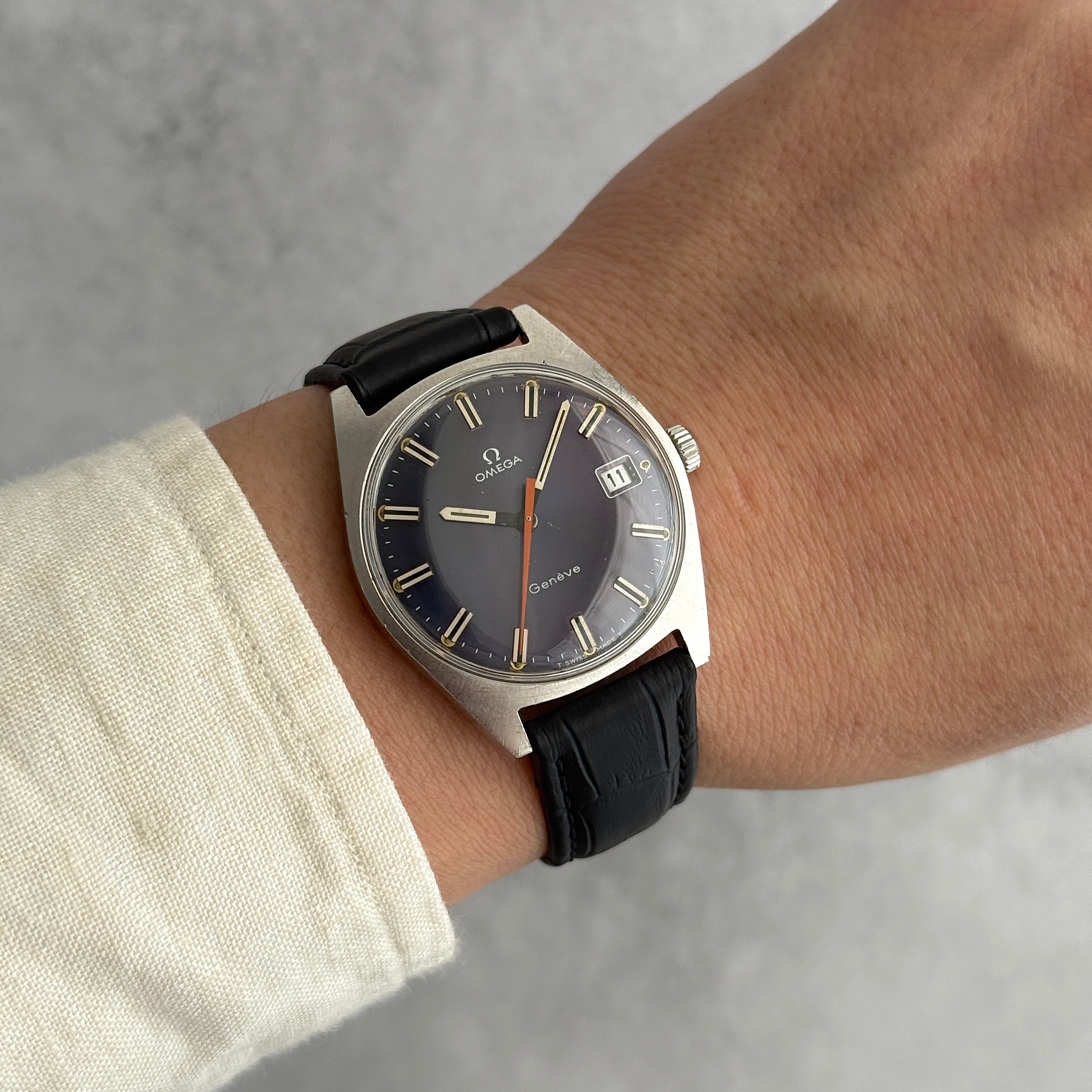 【OMEGA】オメガ ジュネーヴデイト SS Navy dial 純正尾錠付き