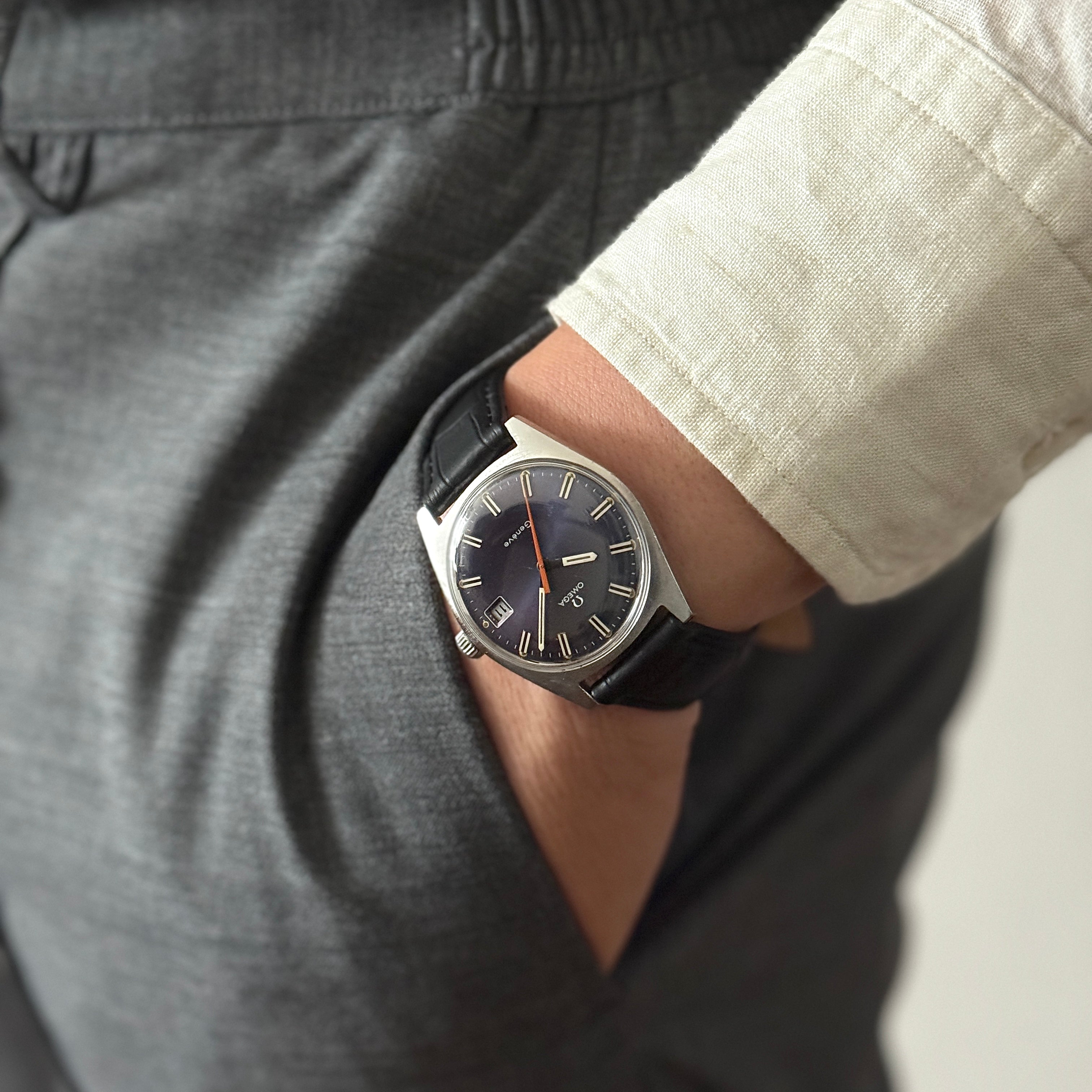 【OMEGA】オメガ ジュネーヴデイト SS Navy dial 純正尾錠付き