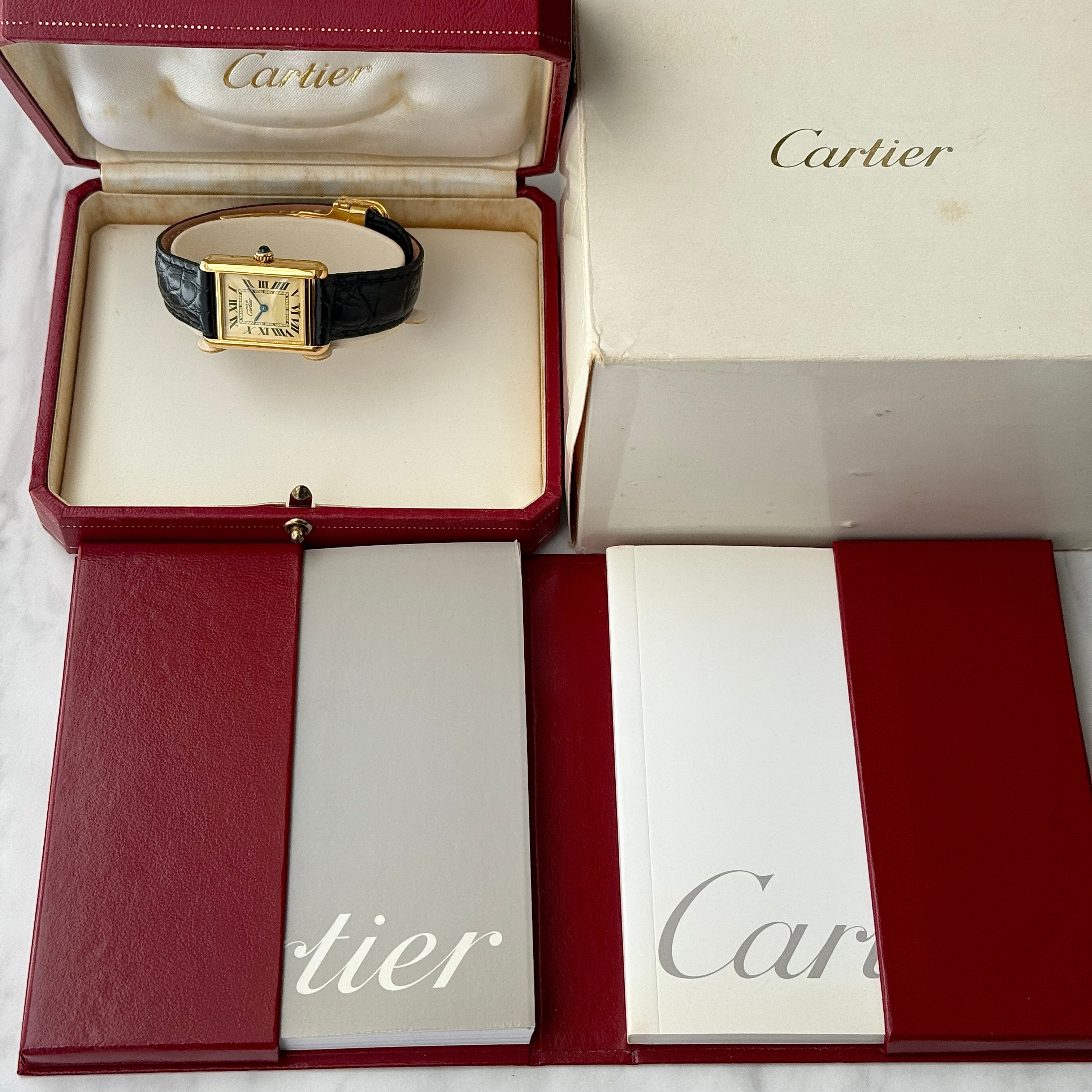 【Cartier】Cartier Must Tank SM, late model, ivory Roman numerals, complete with accessories