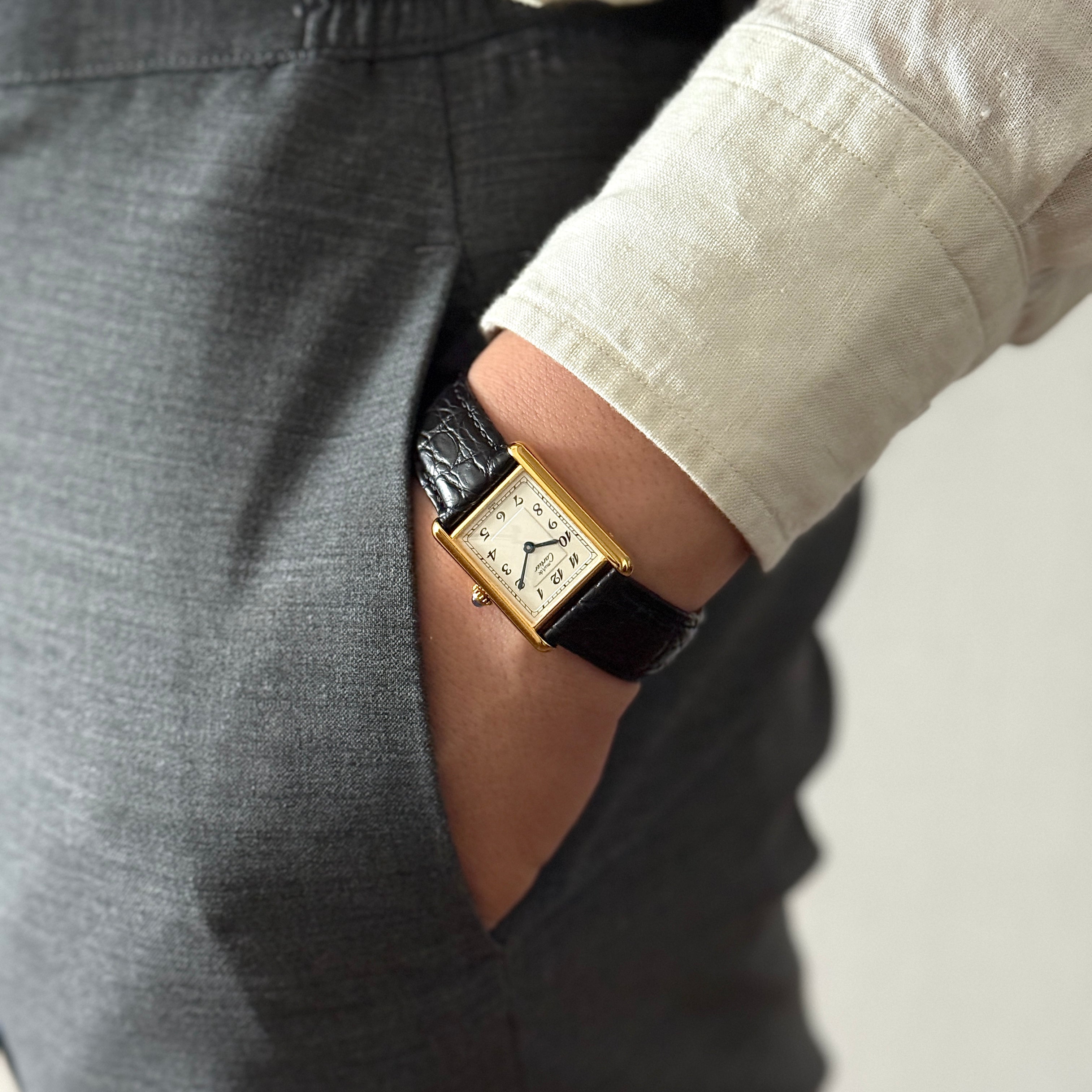 【Cartier】カルティエ マストタンク LM アラビア文字盤 純正Dバックル付き