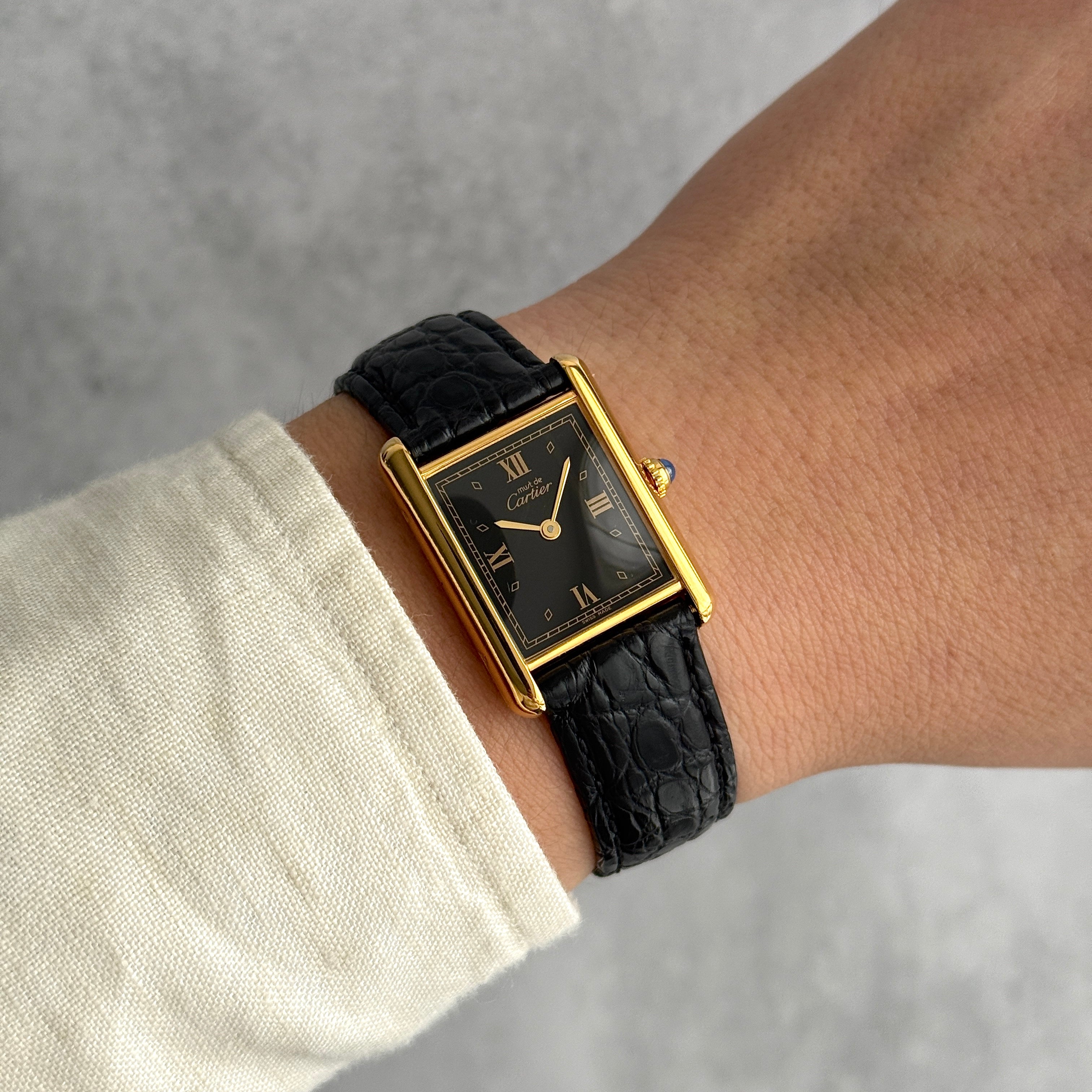 【Cartier】Must Tank LM, Black, 4 Roman numerals, with original deployant buckle, Cartier complete service completed