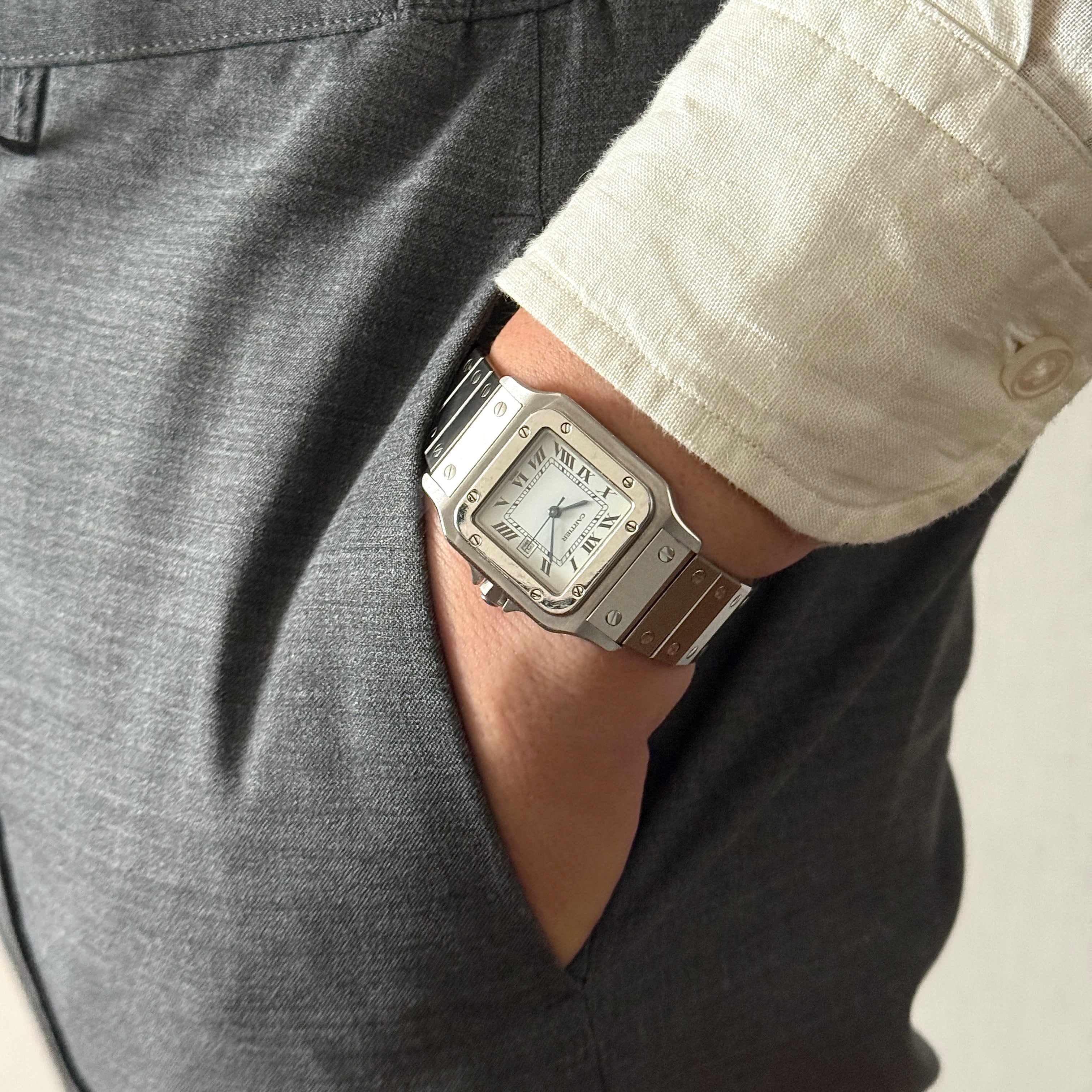 【Cartier】カルティエ サントスカレ LM ステンレス 両開きバックル