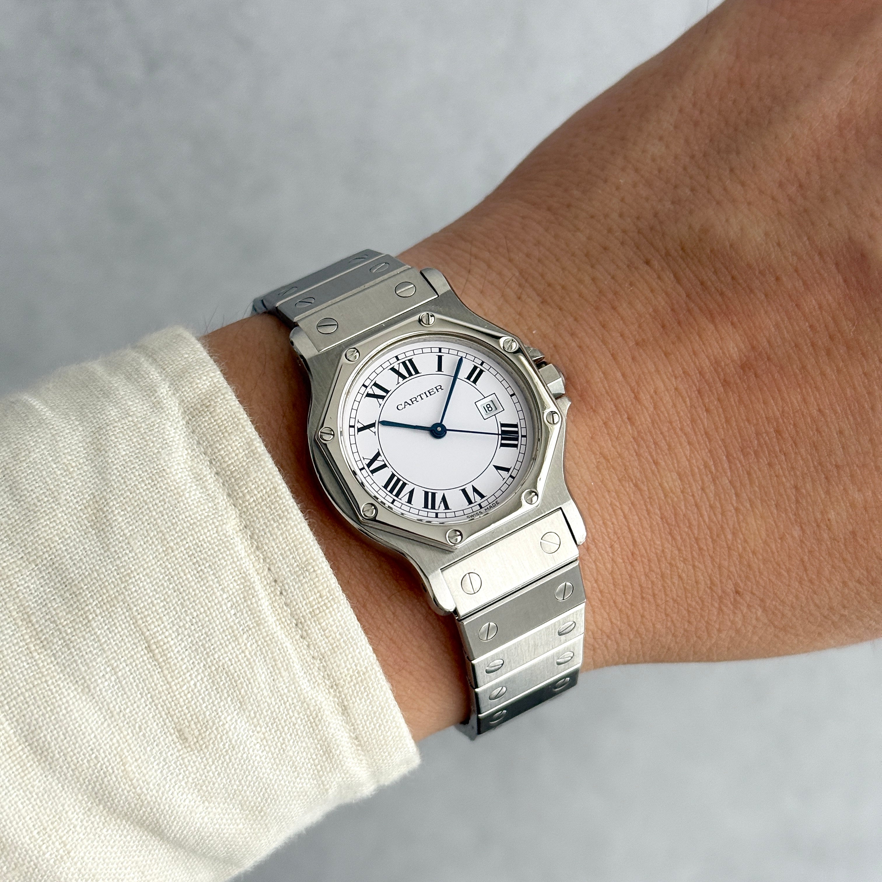 【Cartier】カルティエ サントスオクタゴン LM ステンレス 永久保証書付き カルティエコンプリートサービス済み