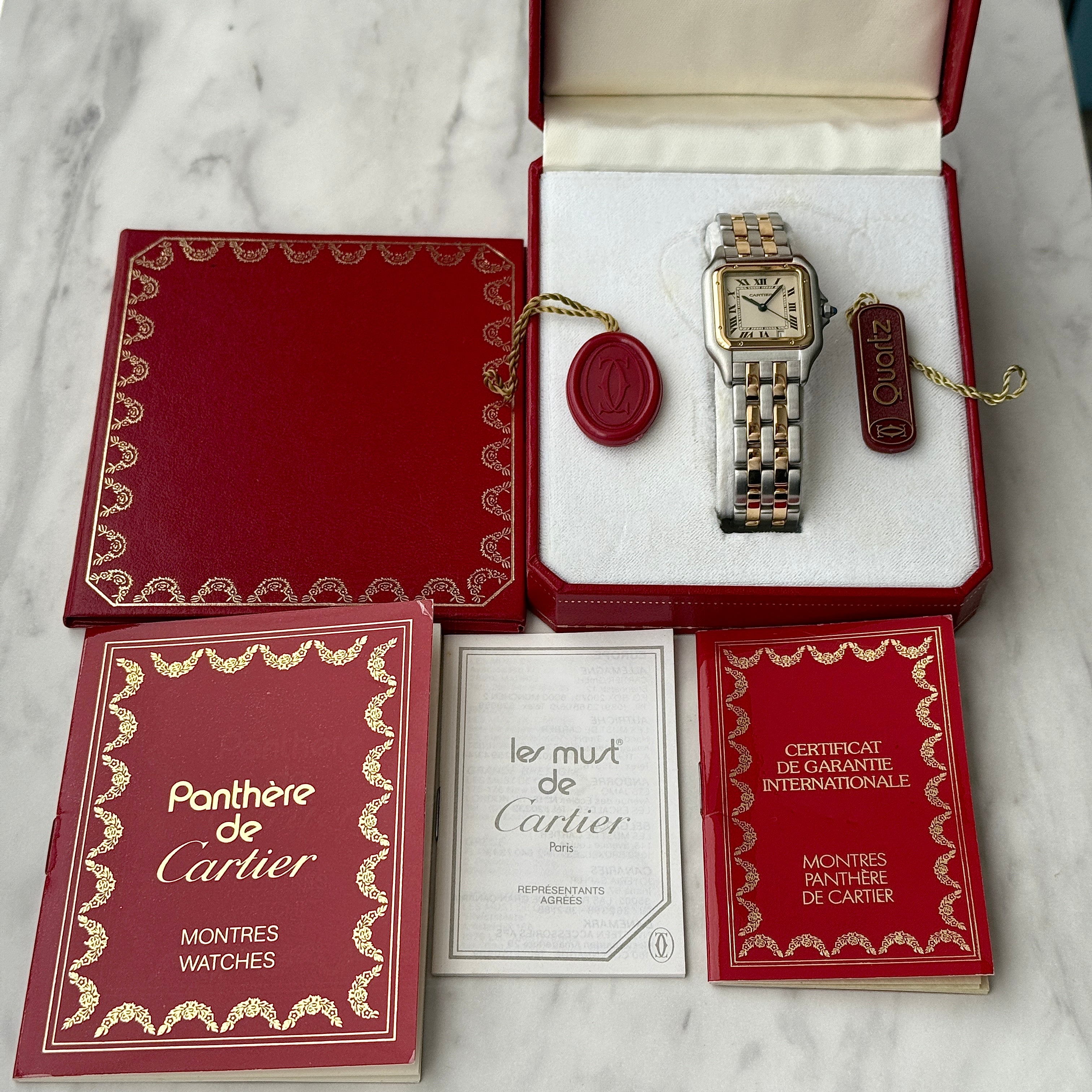 【Cartier】カルティエ パンテールMM 2ロウ 18KYG×SS 付属品完備 カルティエコンプリートサービス済み