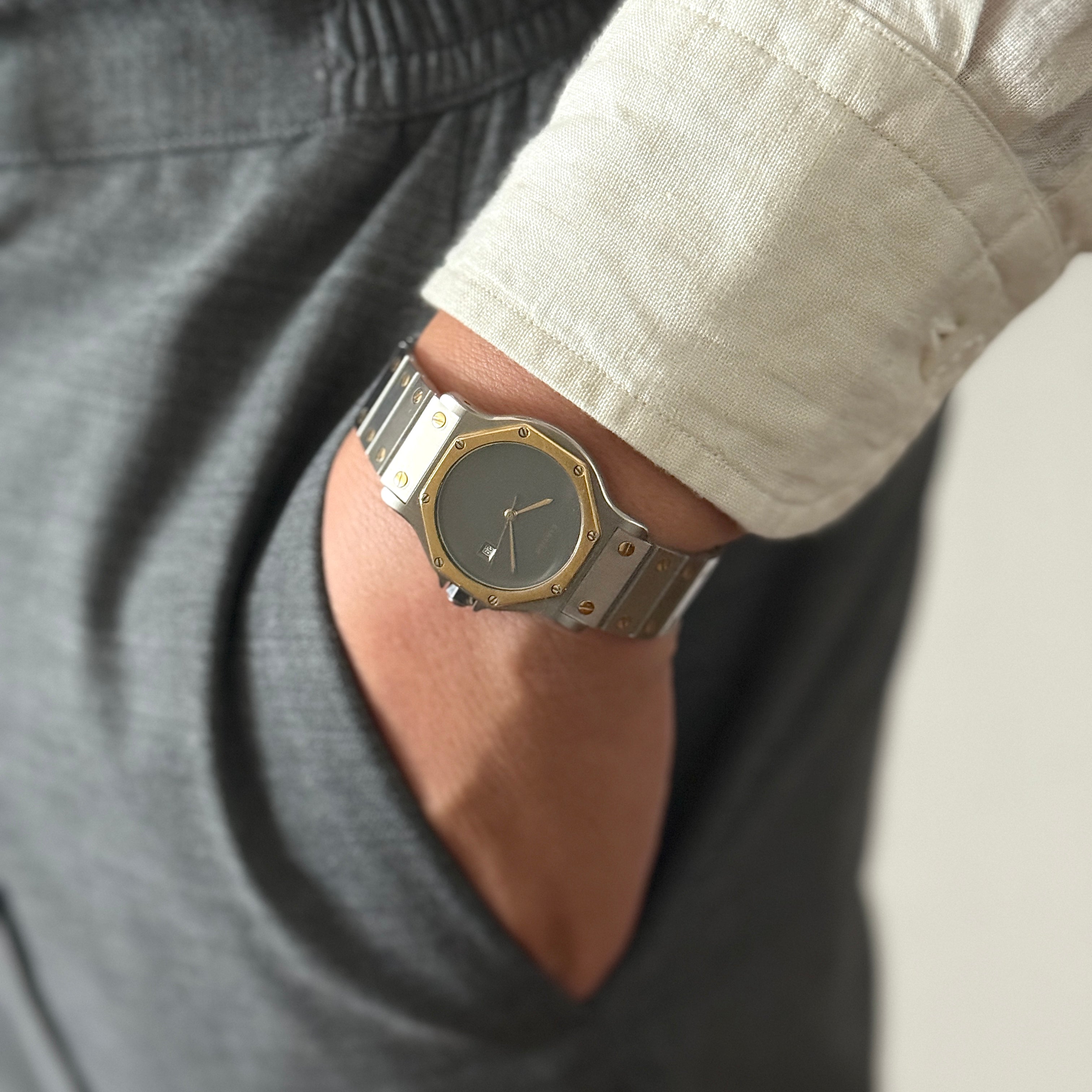 【Cartier】カルティエ サントスオクタゴンLM 18KYG×SS 「Grey Ghost」 付属品完備