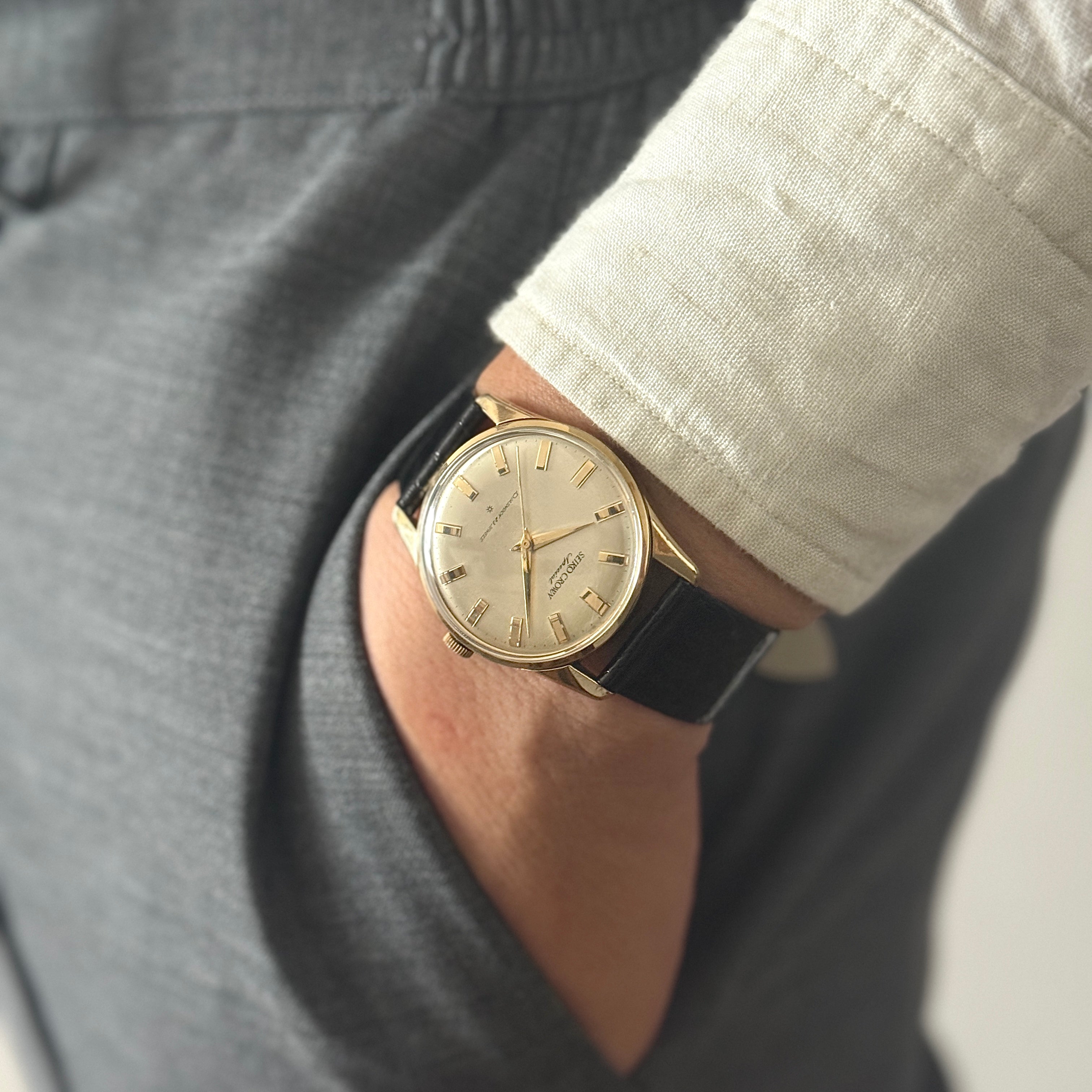 【SEIKO】Seiko Crown Special 14K YGF Fat Index with Original Buckle, Manufactured September 1962