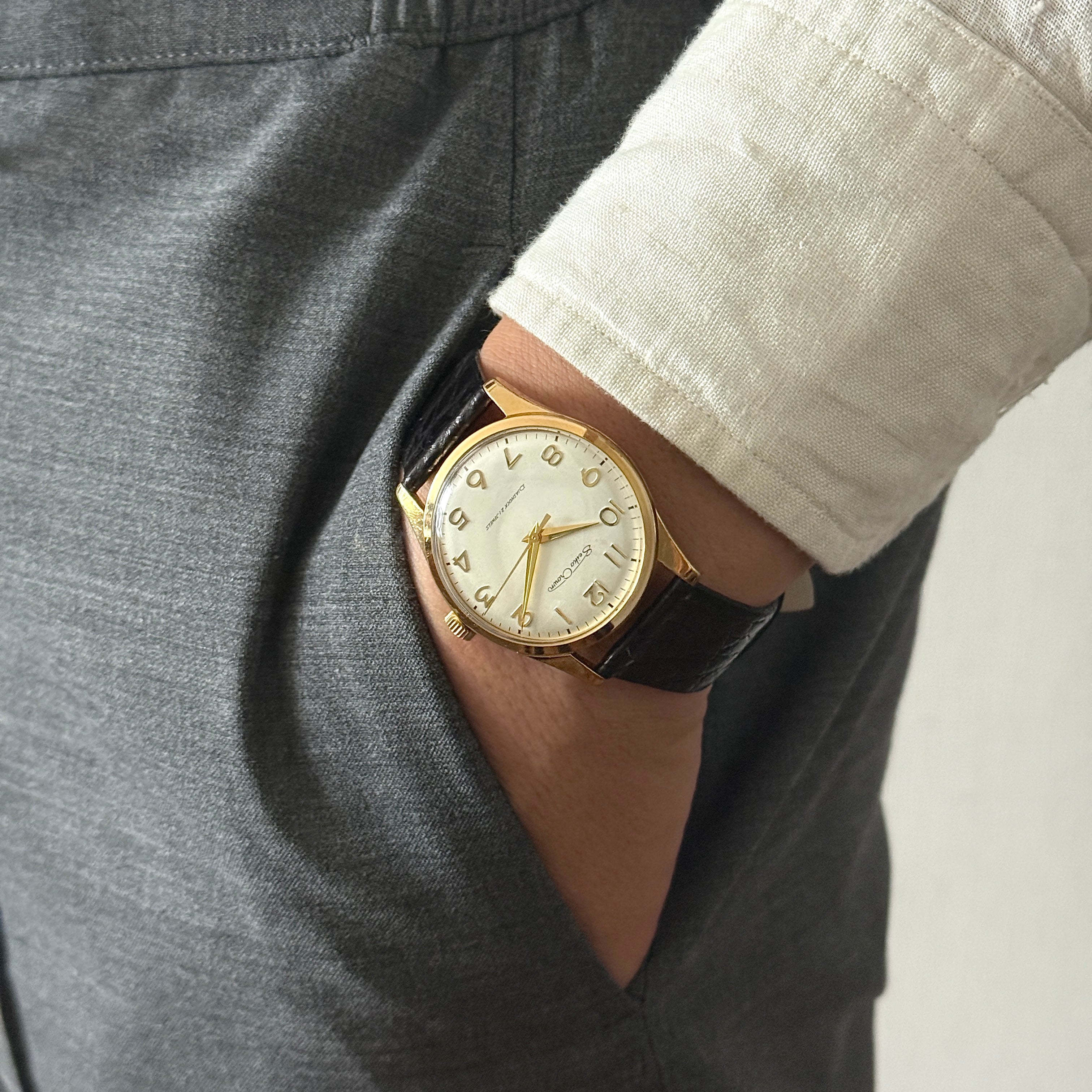 【SEIKO】Seiko Crown GP All-Numeral Raised Arabic, with Original Buckle, Manufactured May 1963