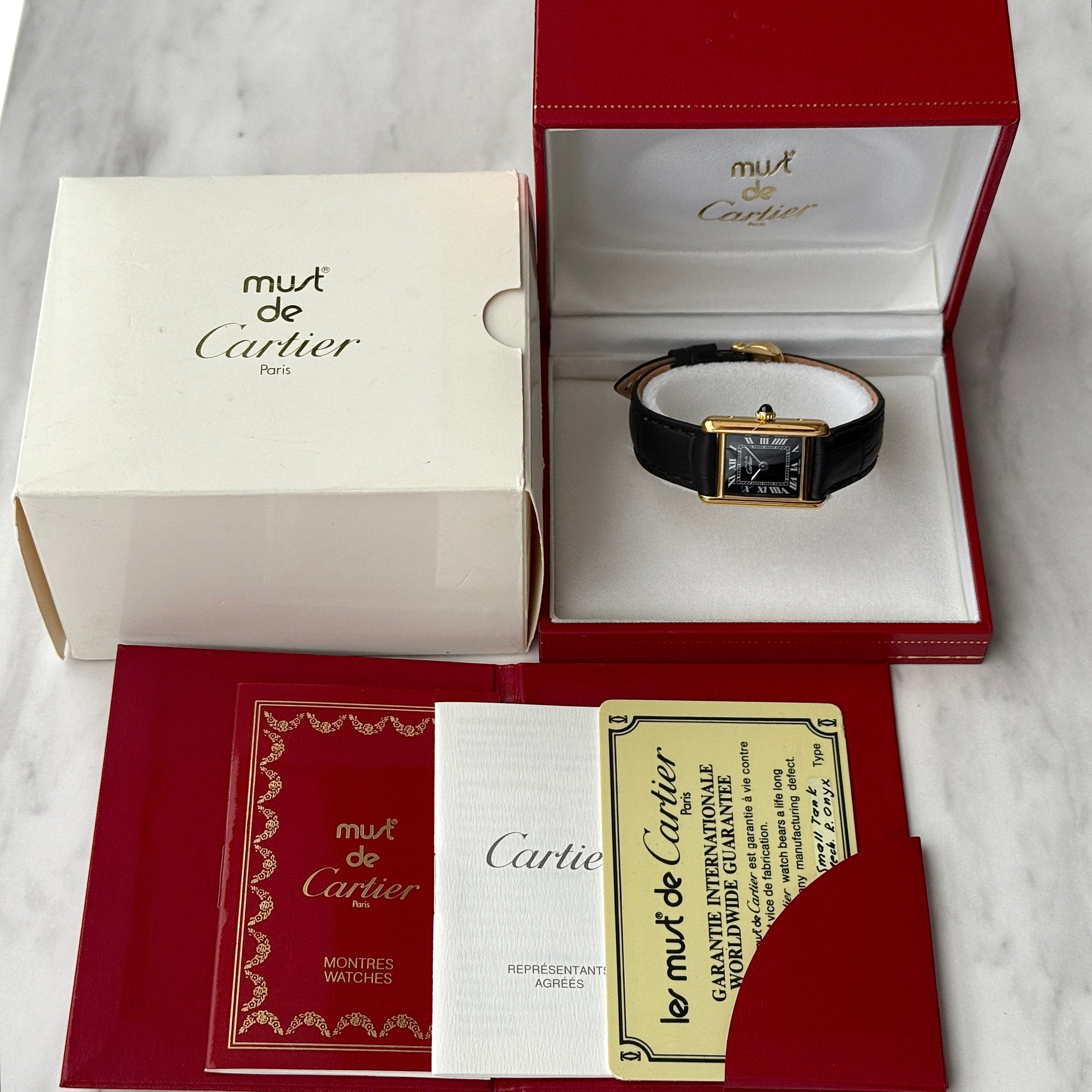 【Cartier】カルティエ マストタンクSM ブラックローマ 手巻き 永久保証書付き カルティエコンプリートサービス済み