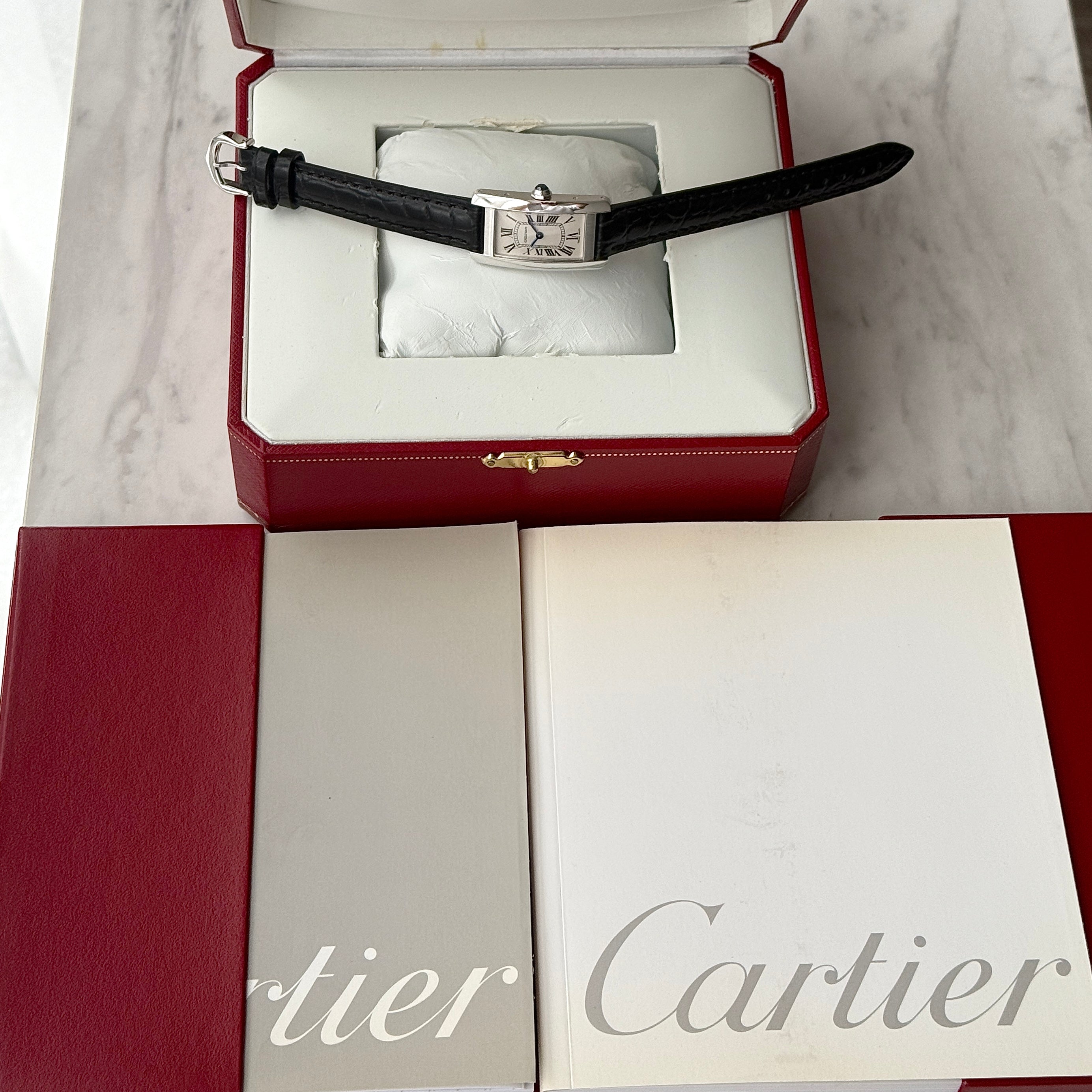 【Cartier】Cartier Tank Américaine SM 18K WG, full set, Cartier complete service performed.