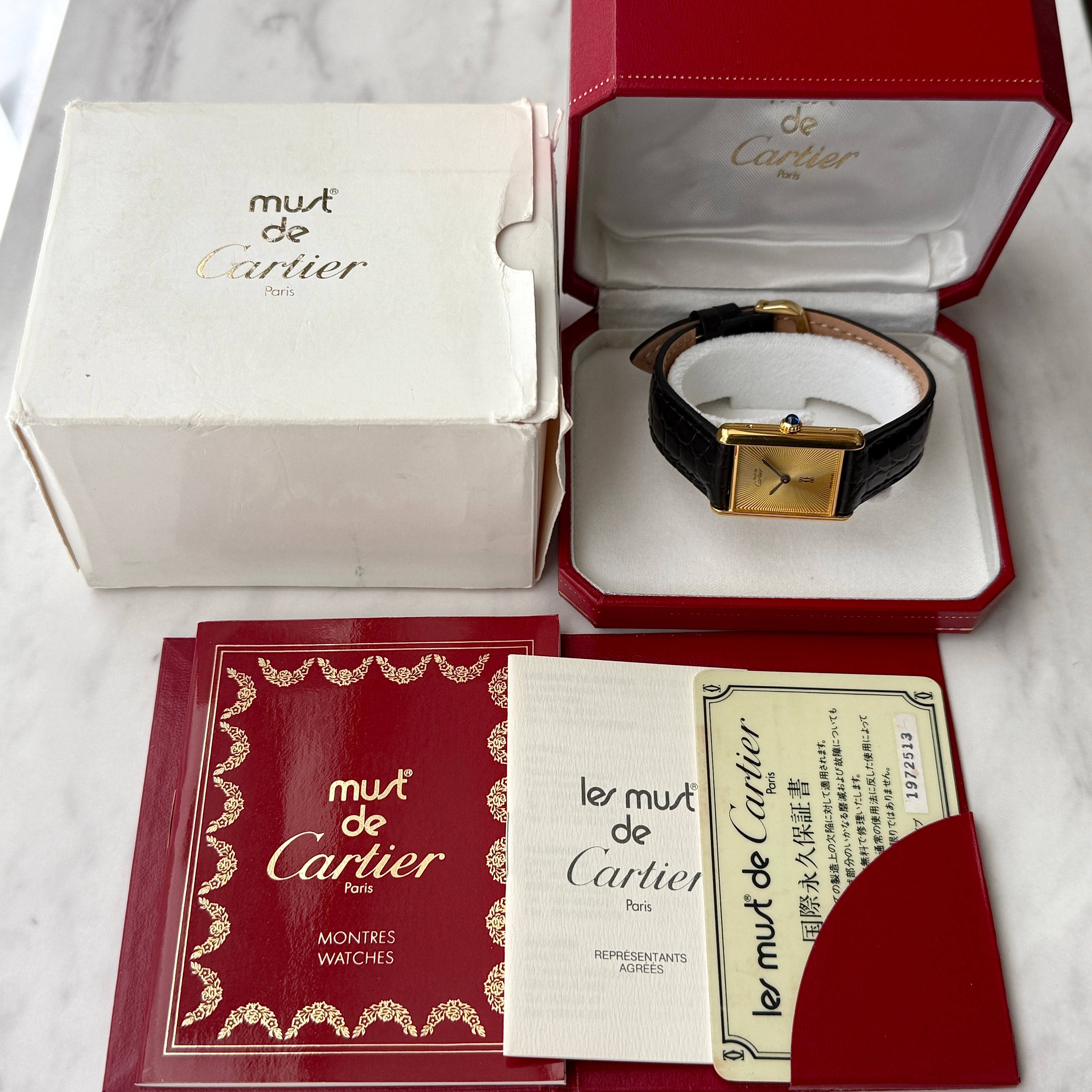 【Cartier】カルティエ マストタンクLM サンバースト 手巻き 永久保証書付き