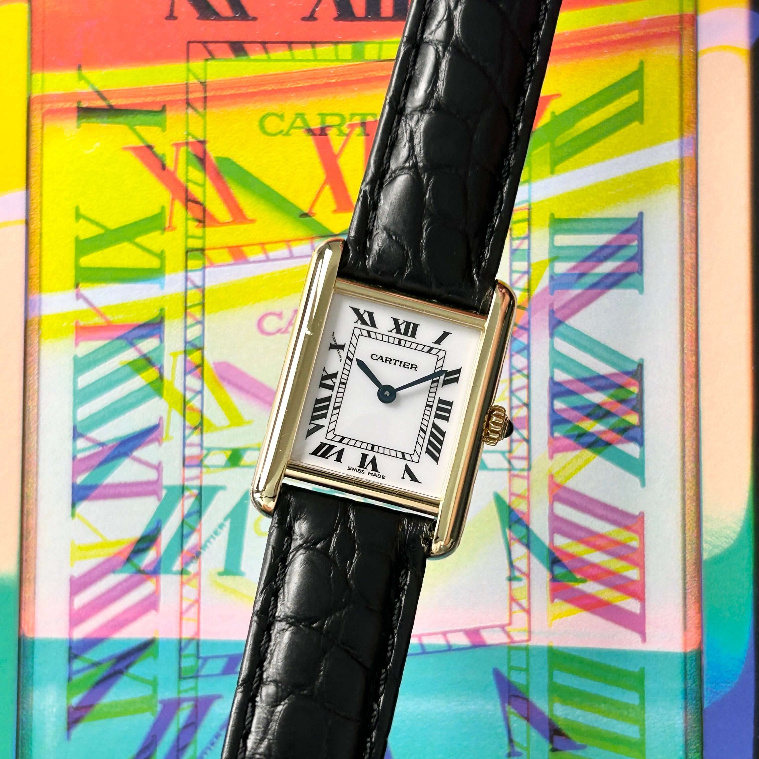 [Cartier] Cartier Tank Louis Cartier SM 18KYG Cartier repaired with genuine 18k gold D buckle