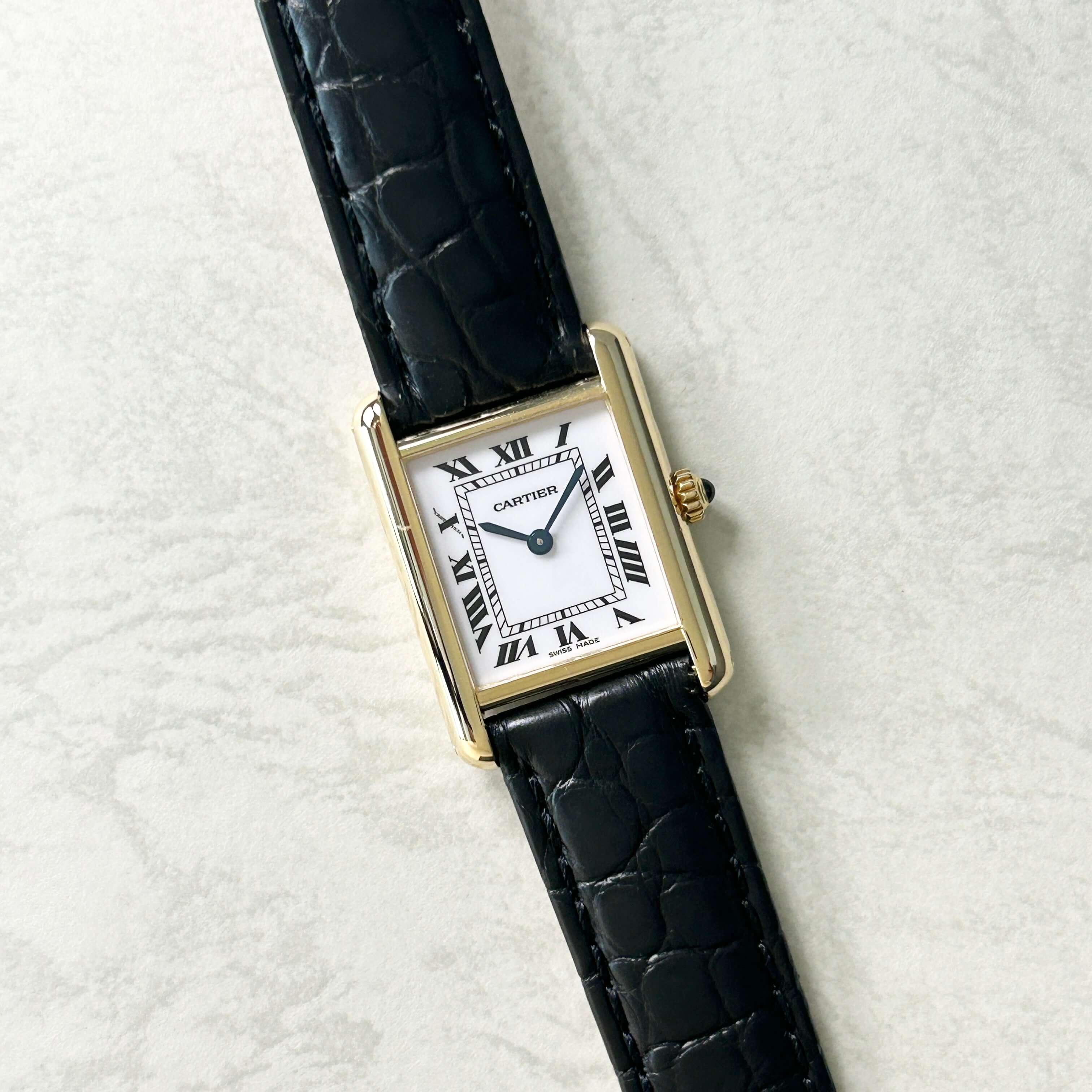 [Cartier] Cartier Tank Louis Cartier SM 18KYG Cartier repaired with genuine 18k gold D buckle