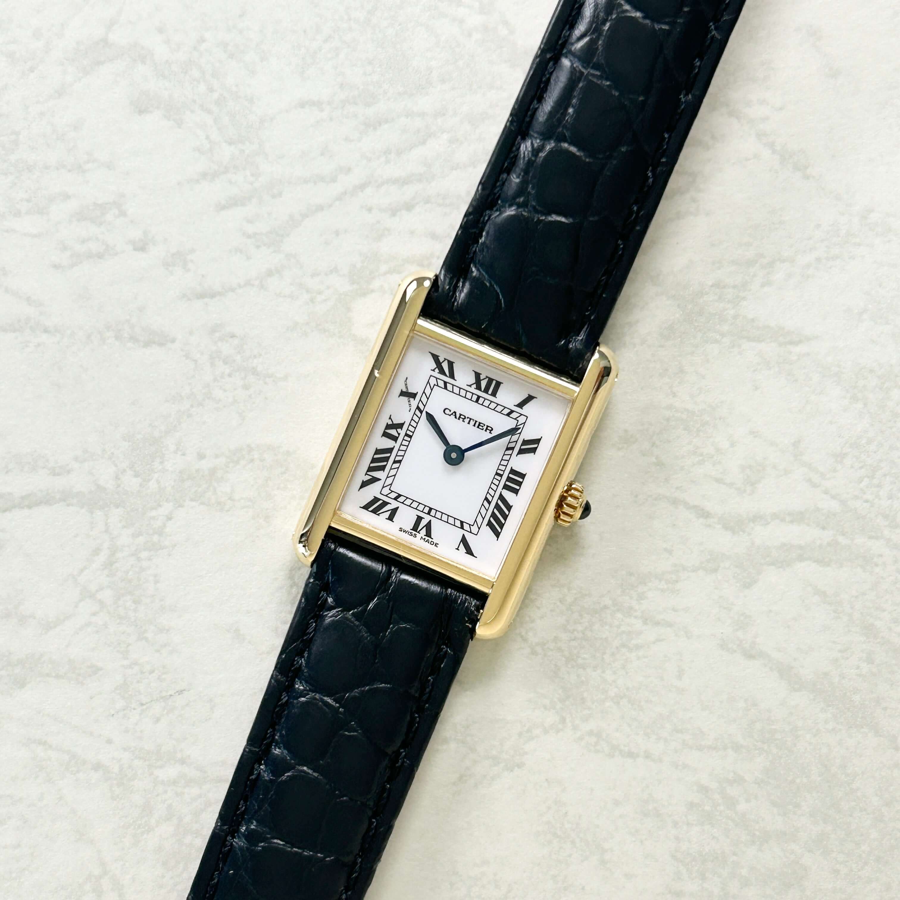 [Cartier] Cartier Tank Louis Cartier SM 18KYG Cartier repaired with genuine 18k gold D buckle