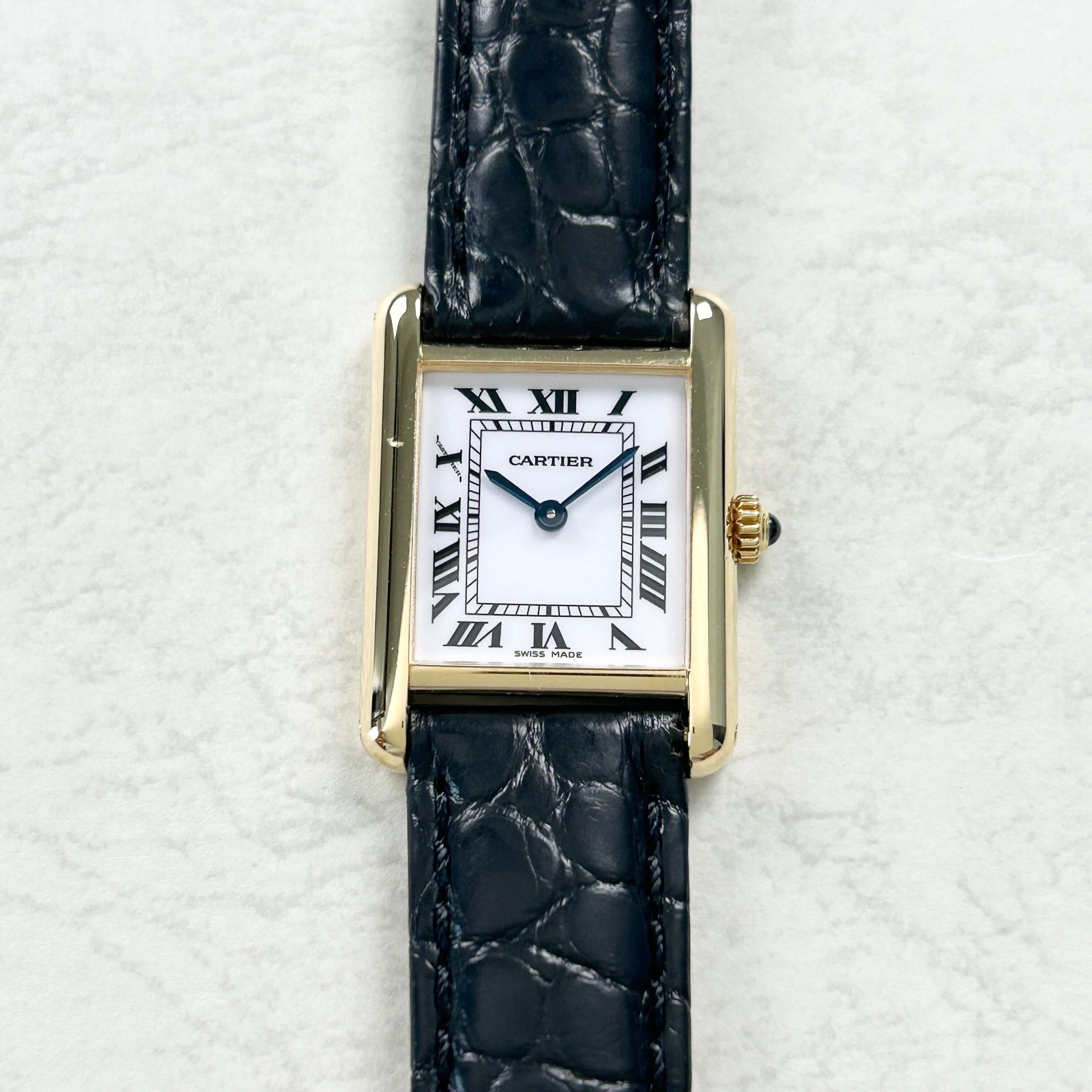 [Cartier] Cartier Tank Louis Cartier SM 18KYG Cartier repaired with genuine 18k gold D buckle