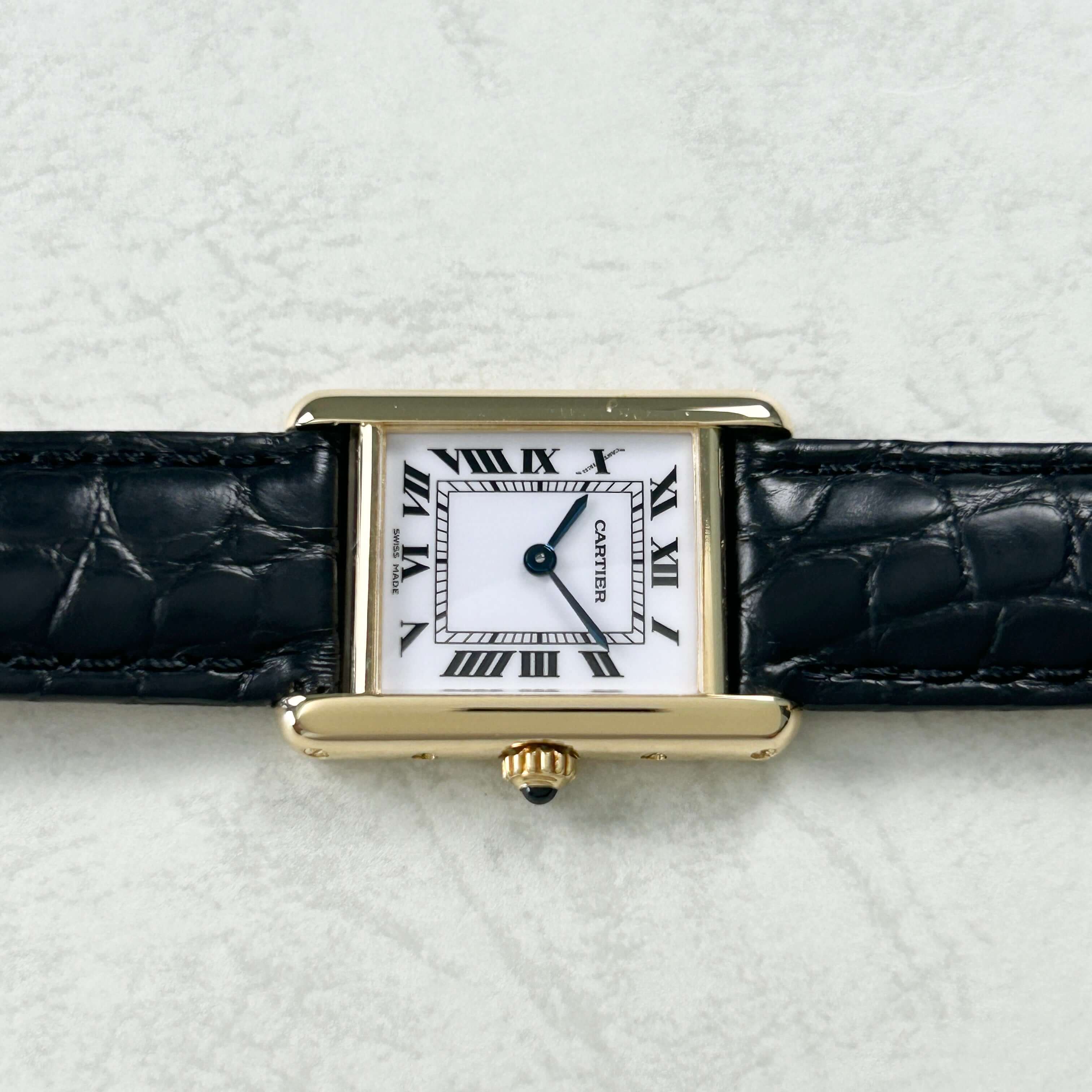 [Cartier] Cartier Tank Louis Cartier SM 18KYG Cartier repaired with genuine 18k gold D buckle