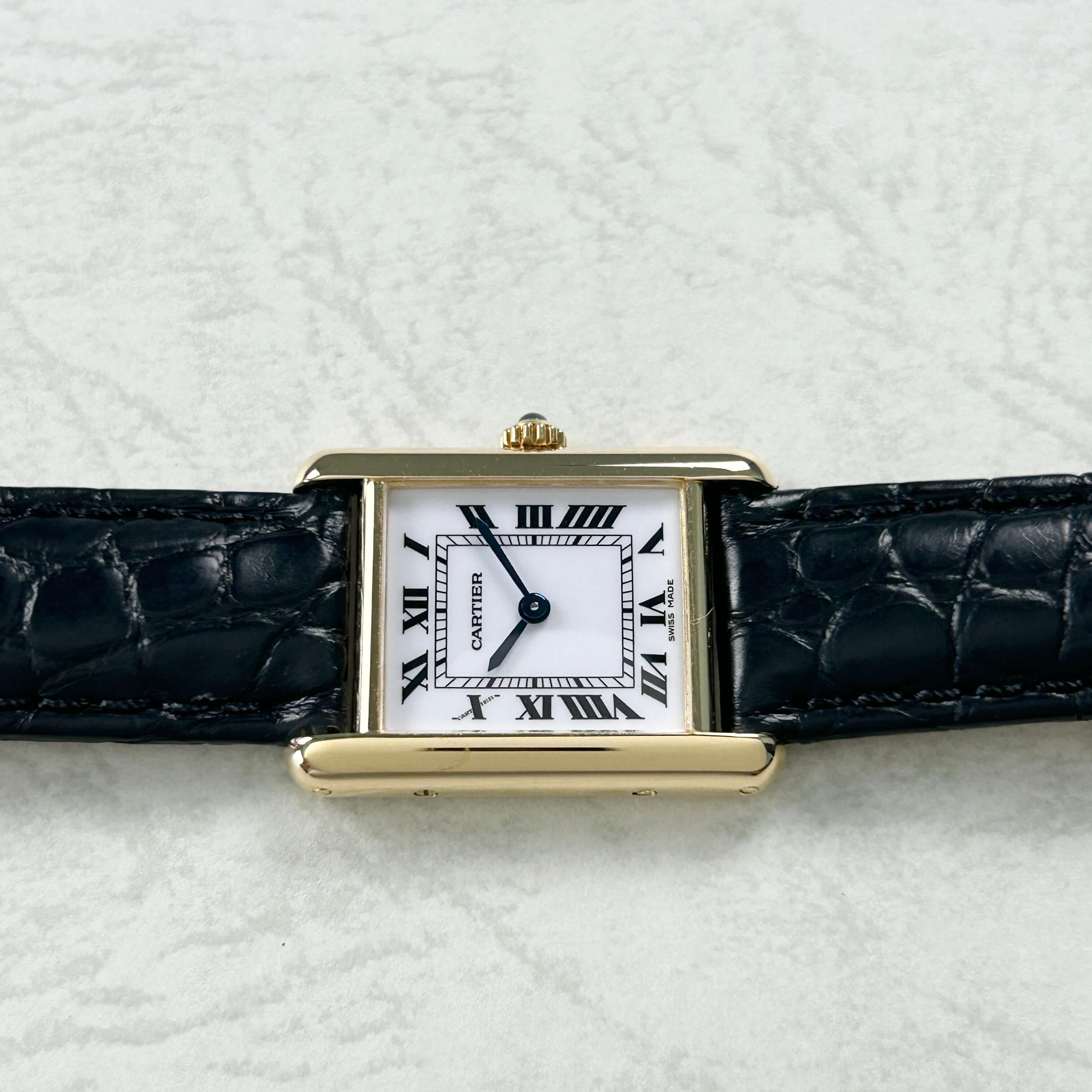 [Cartier] Cartier Tank Louis Cartier SM 18KYG Cartier repaired with genuine 18k gold D buckle