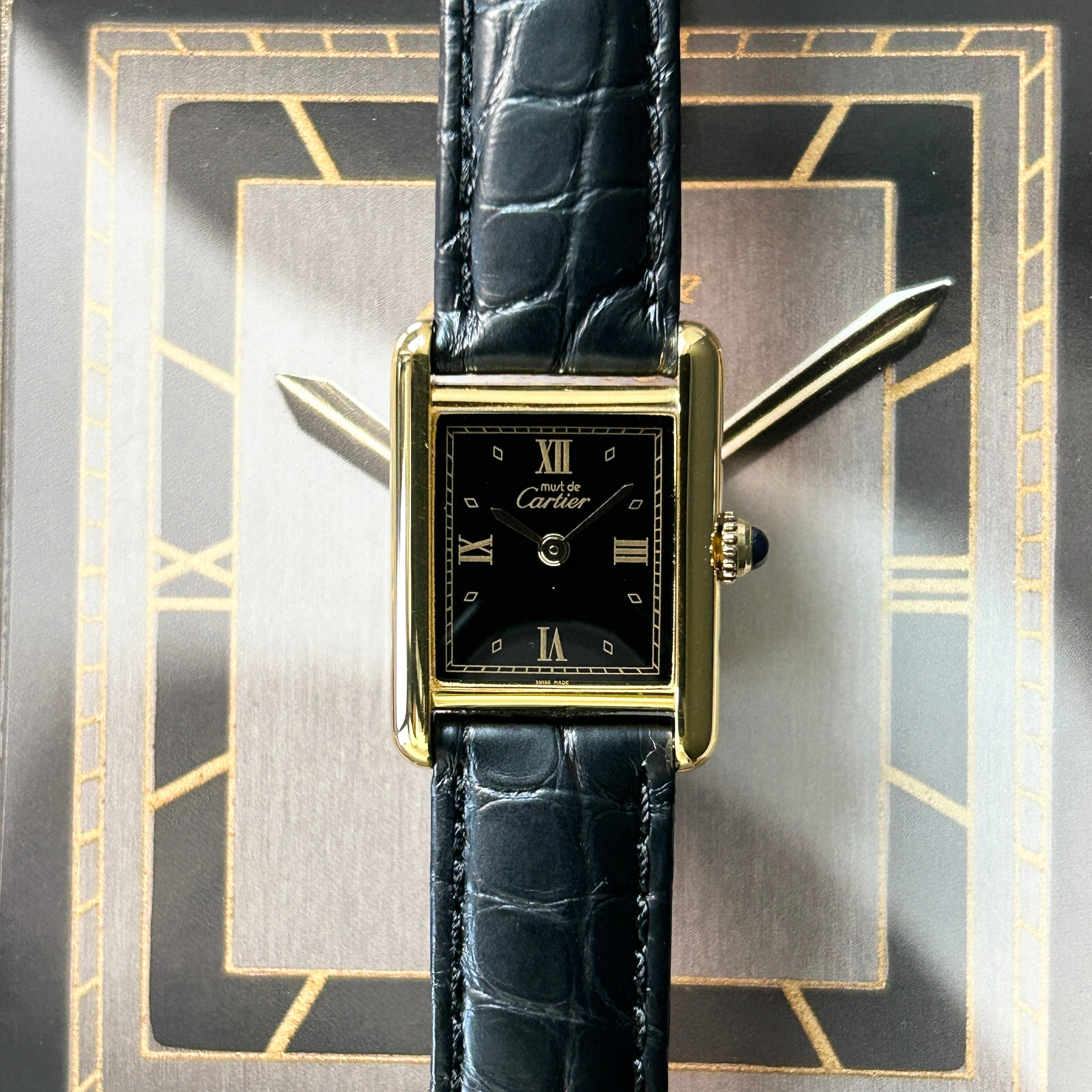 【Cartier】カルティエ<BR>マストタンク SMブラック４点ローマ  純正Dバックル付き