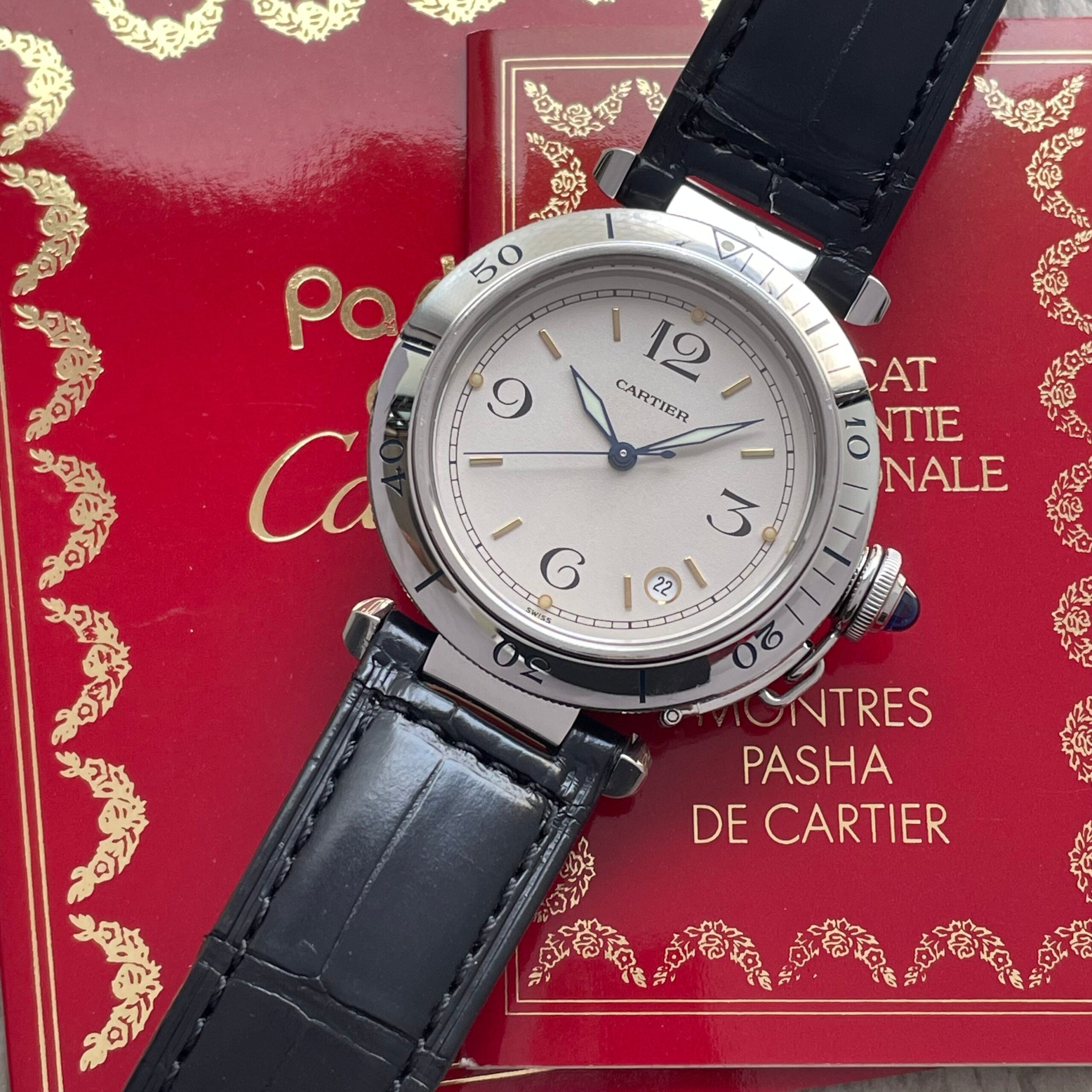 [Cartier] Pasha C38 Outside bezel Ivory 12, 3, 6.9 With accessories