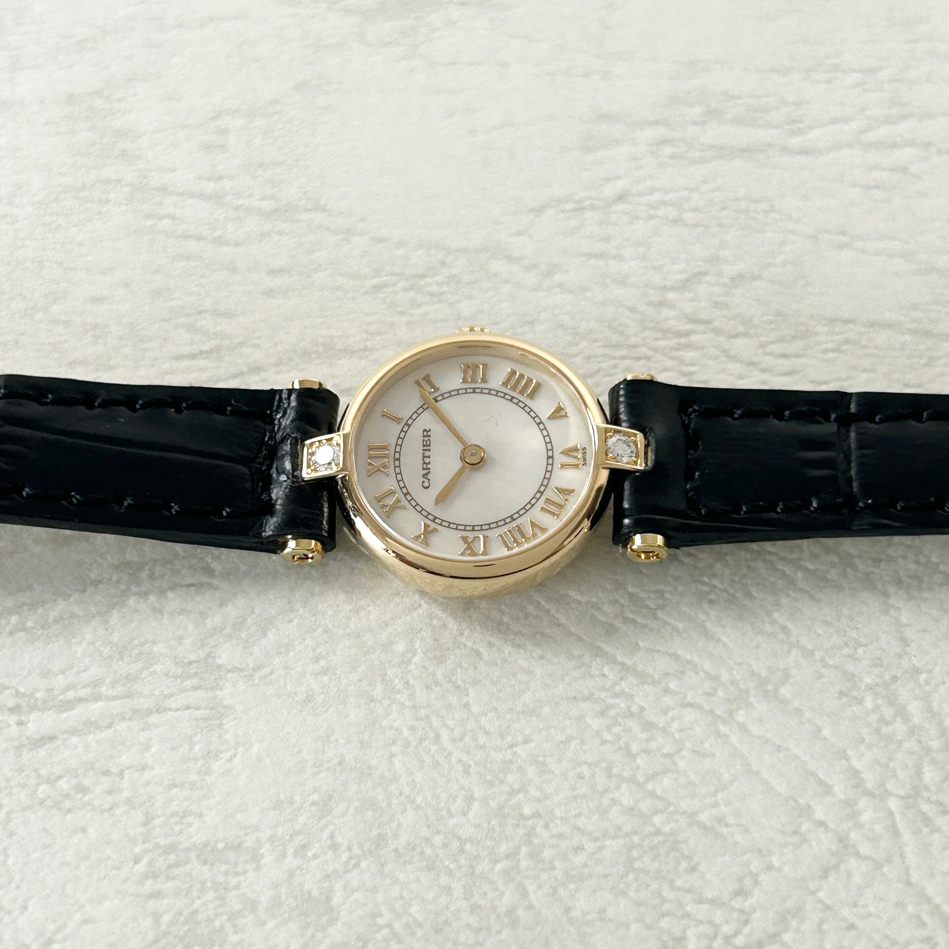 [Cartier] Cartier<br> Mini Vendome 18KYG 3PDiamonds MOPdial<br> Comes with genuine 18k gold D-buckle