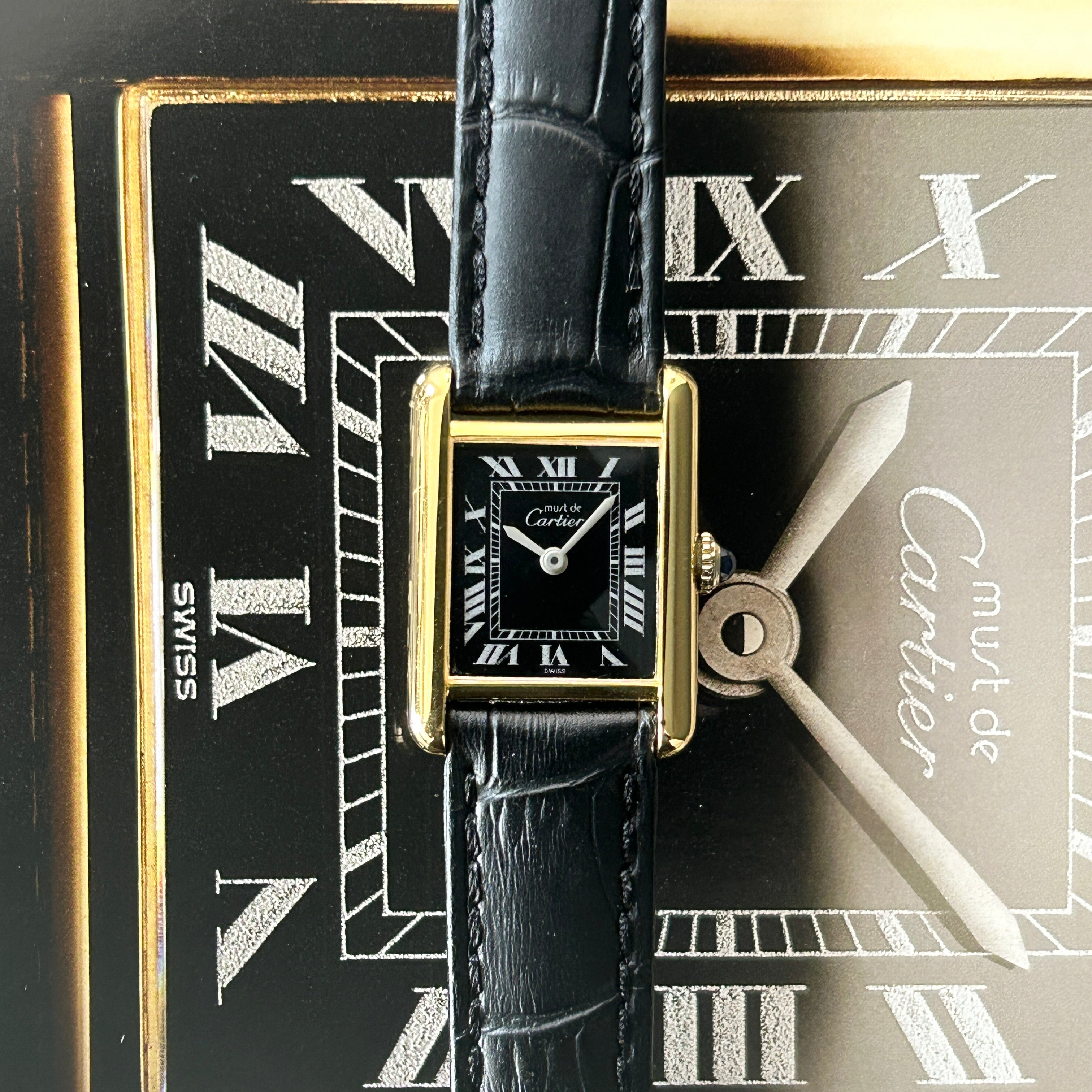 【Cartier】カルティエ<BR>マストタンク SM手巻きブラックローマ 純正尾錠付き