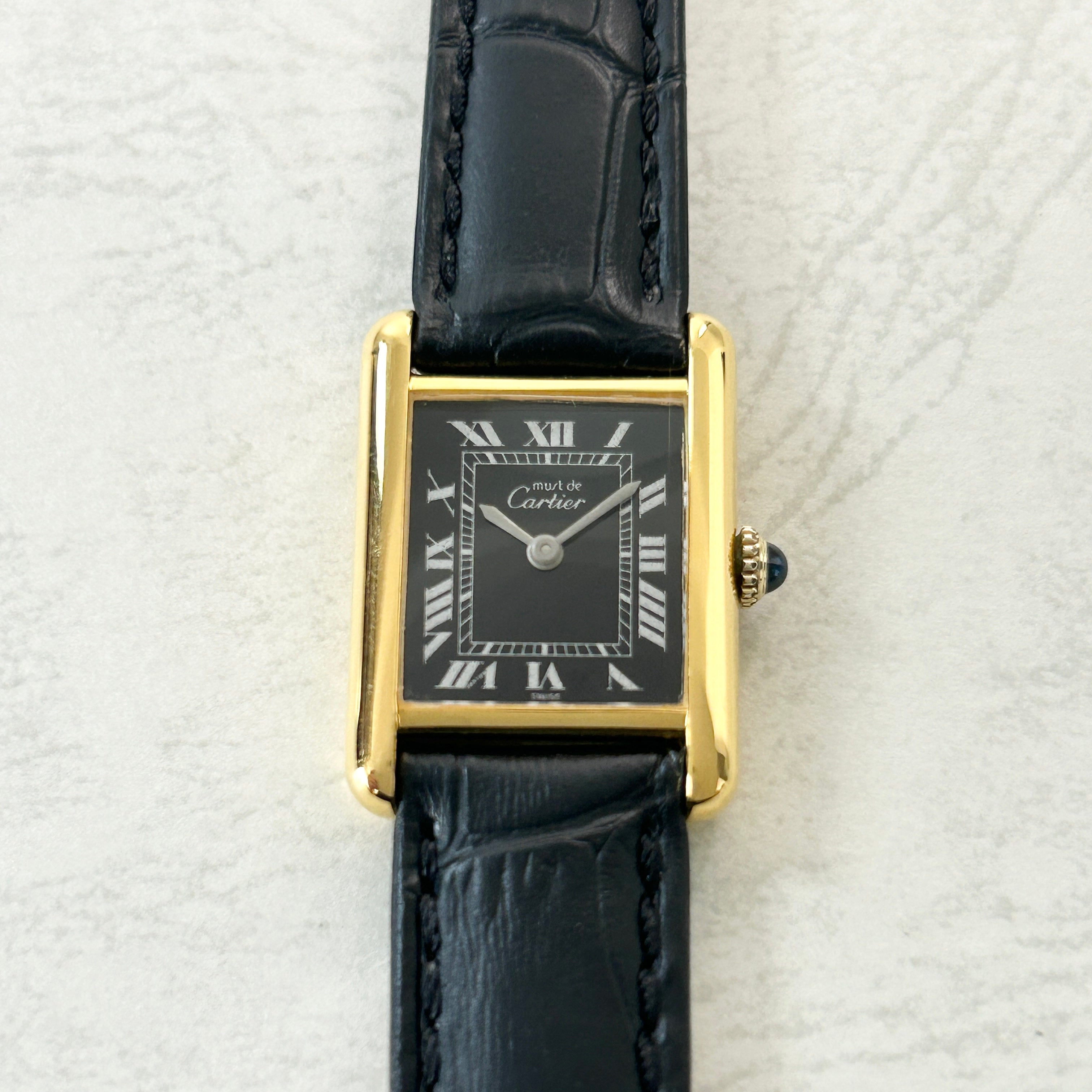 [Cartier] Cartier Must Tank SM Hand-wound Black Roman with genuine buckle