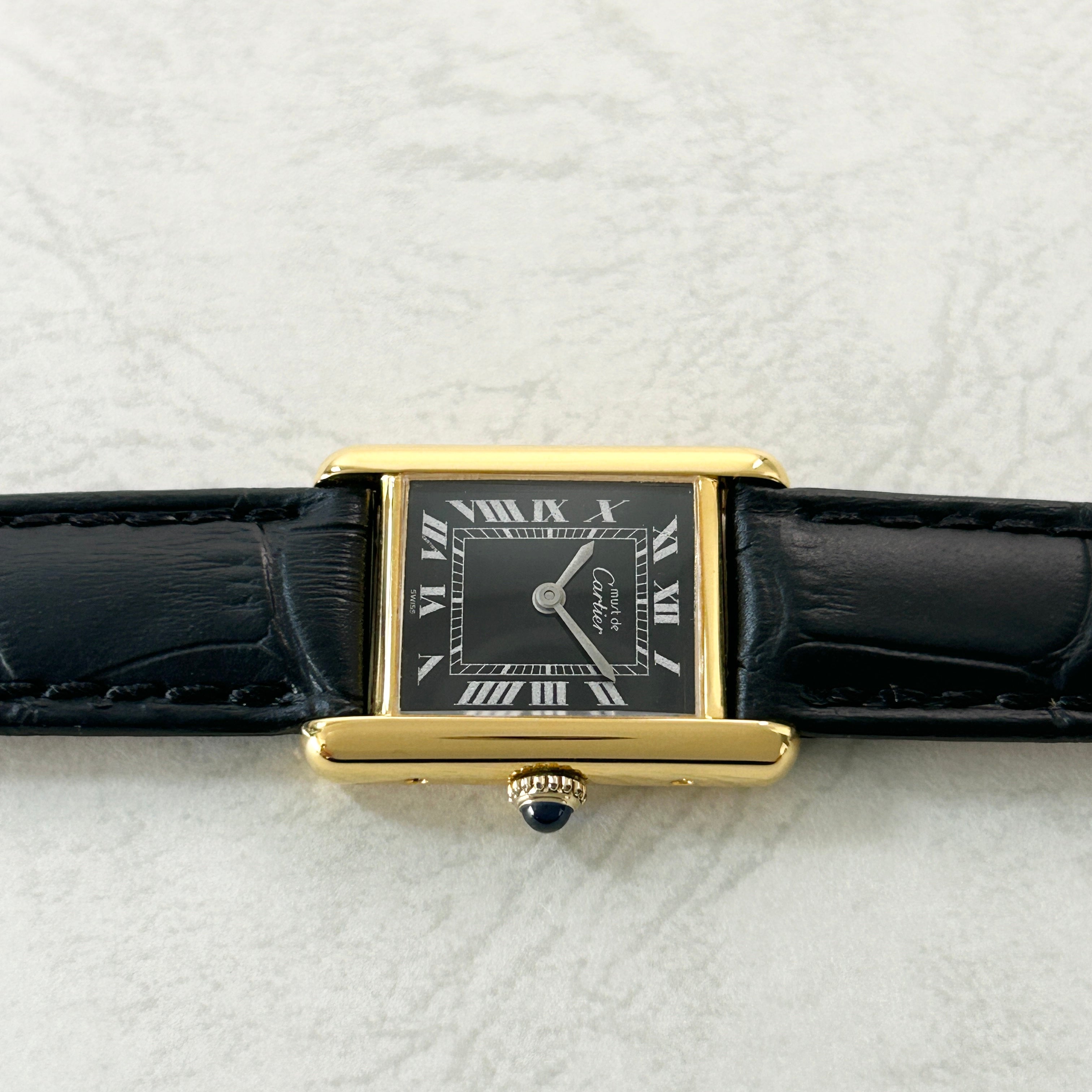 [Cartier] Cartier Must Tank SM Hand-wound Black Roman with genuine buckle