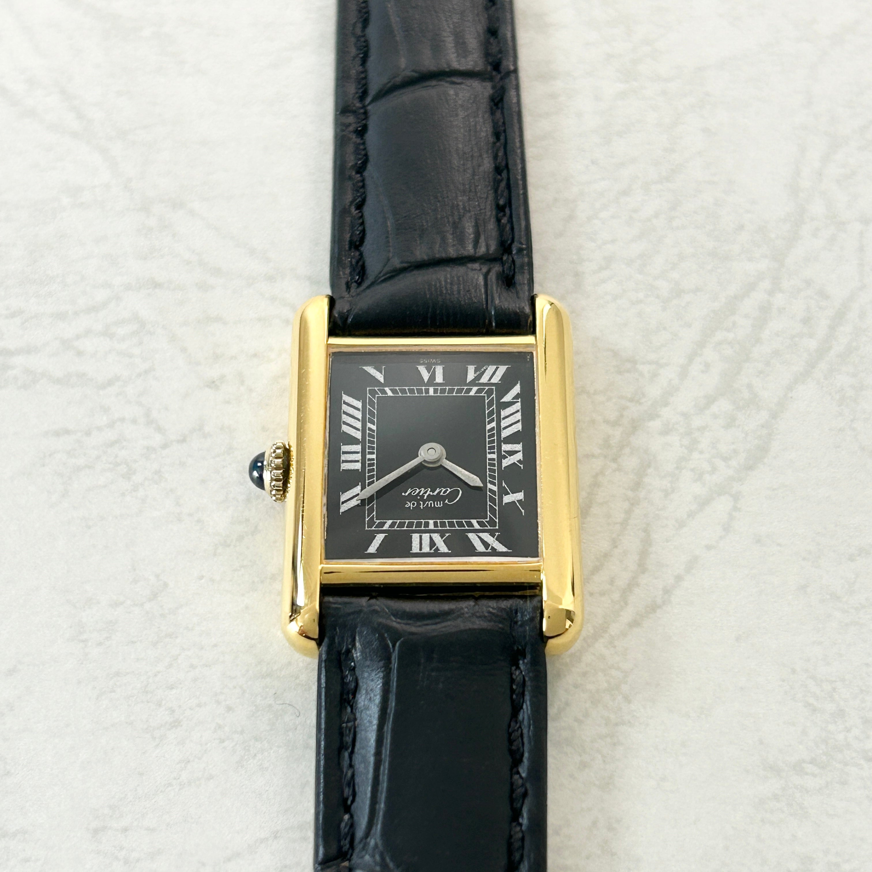 [Cartier] Cartier Must Tank SM Hand-wound Black Roman with genuine buckle