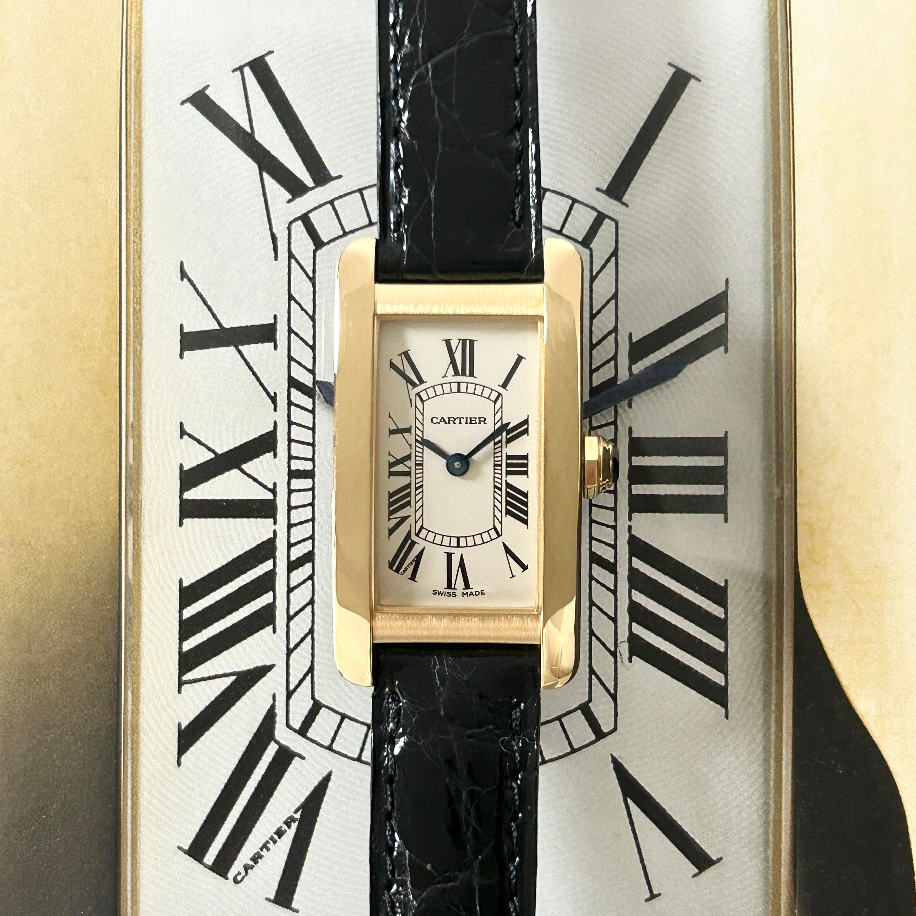 【Cartier】カルティエ<BR>タンクアメリカン SM18KYG 付属品付き