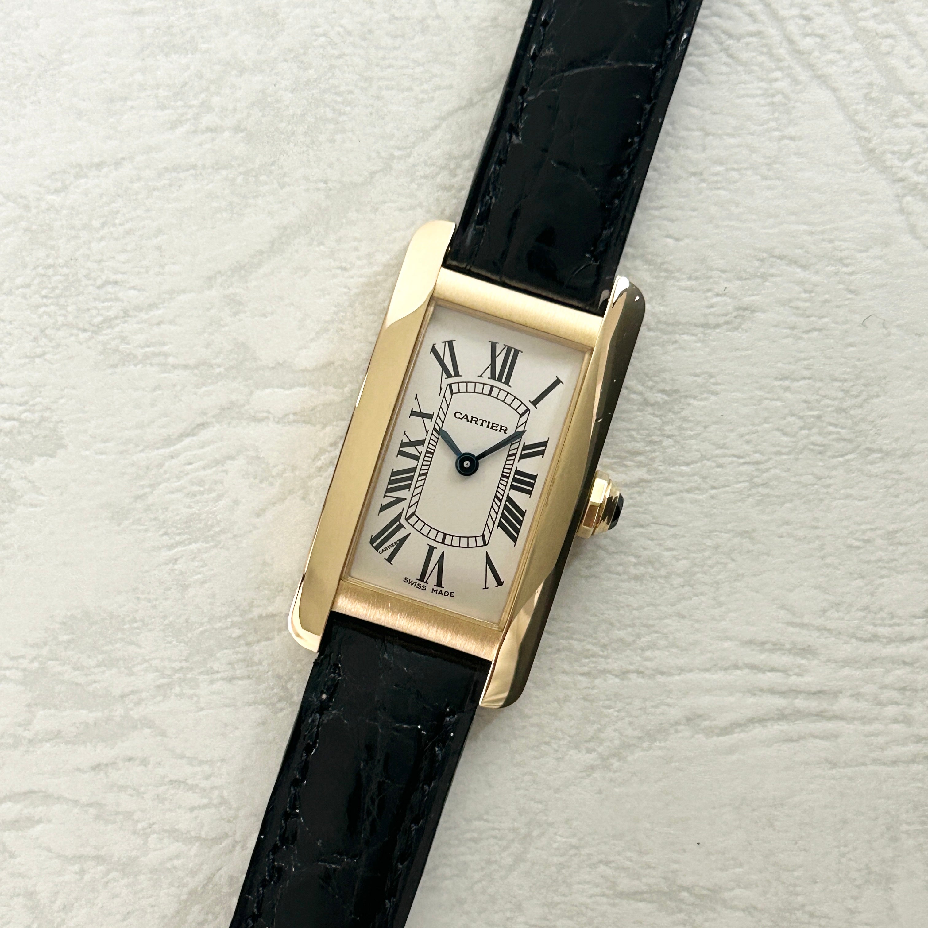 【Cartier】カルティエ<BR>タンクアメリカン SM18KYG 付属品付き