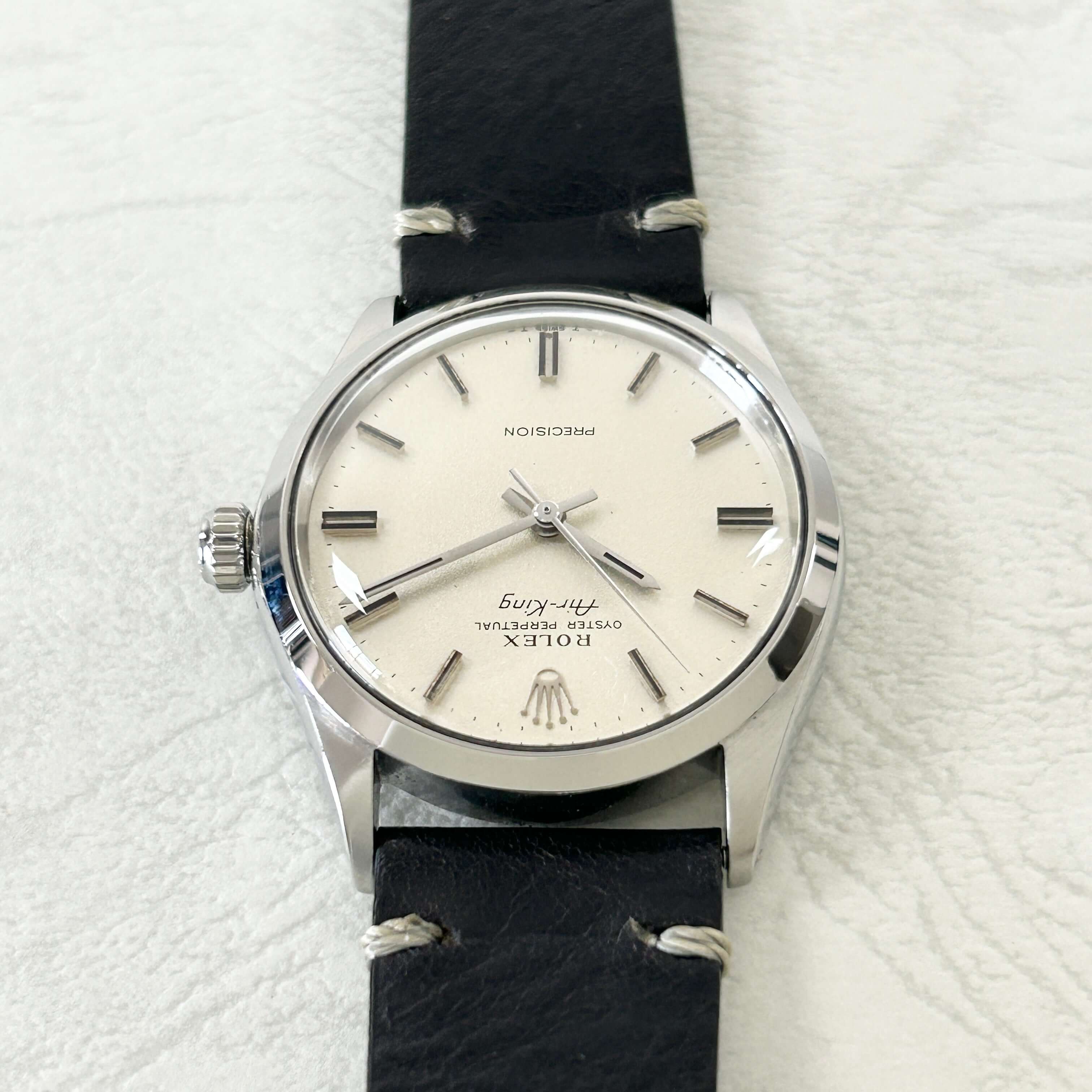 【ROLEX】ロレックス<BR>エアキング Ref.5500 Silver 梨地仕上げ 純正尾錠付き