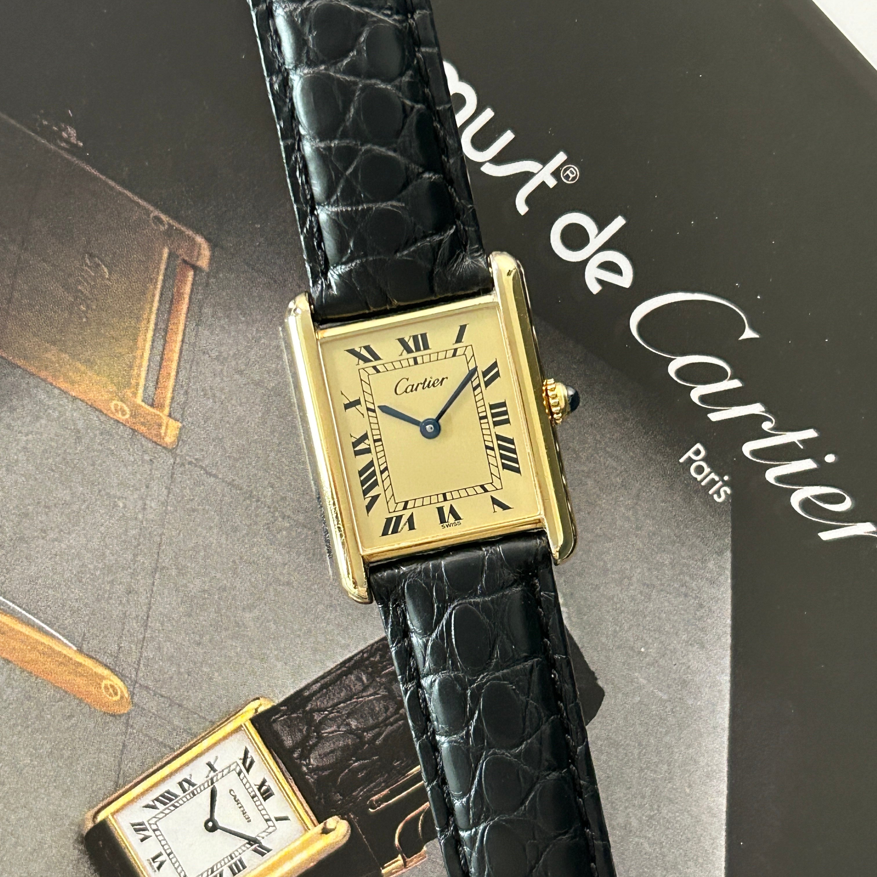 【Cartier】カルティエ<BR>マストタンク LMシャンパンローマQZ 純正Dバックル付き