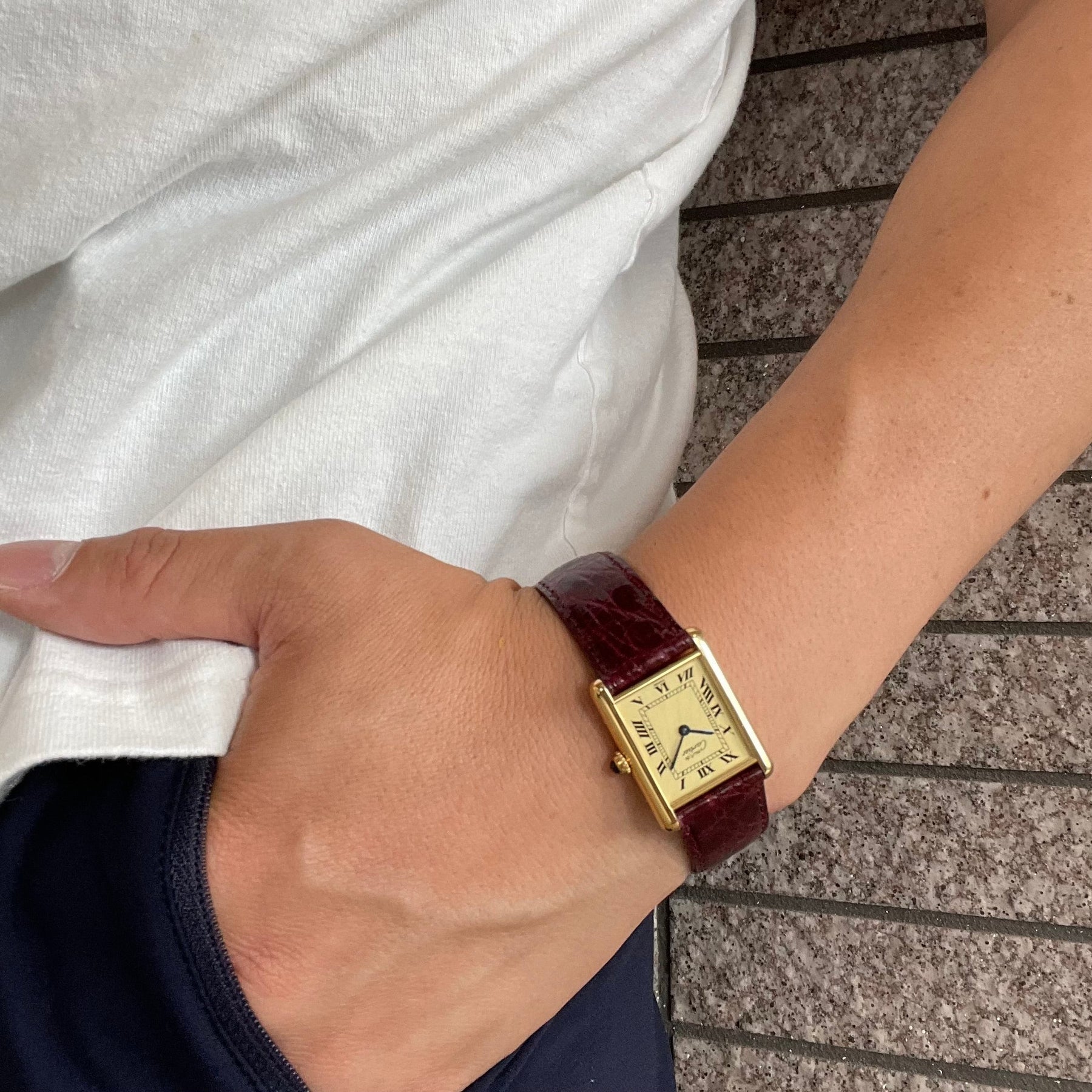 【Cartier】カルティエ<BR>マストタンク LMアイボリーローマQZ 純正Dバックル付き