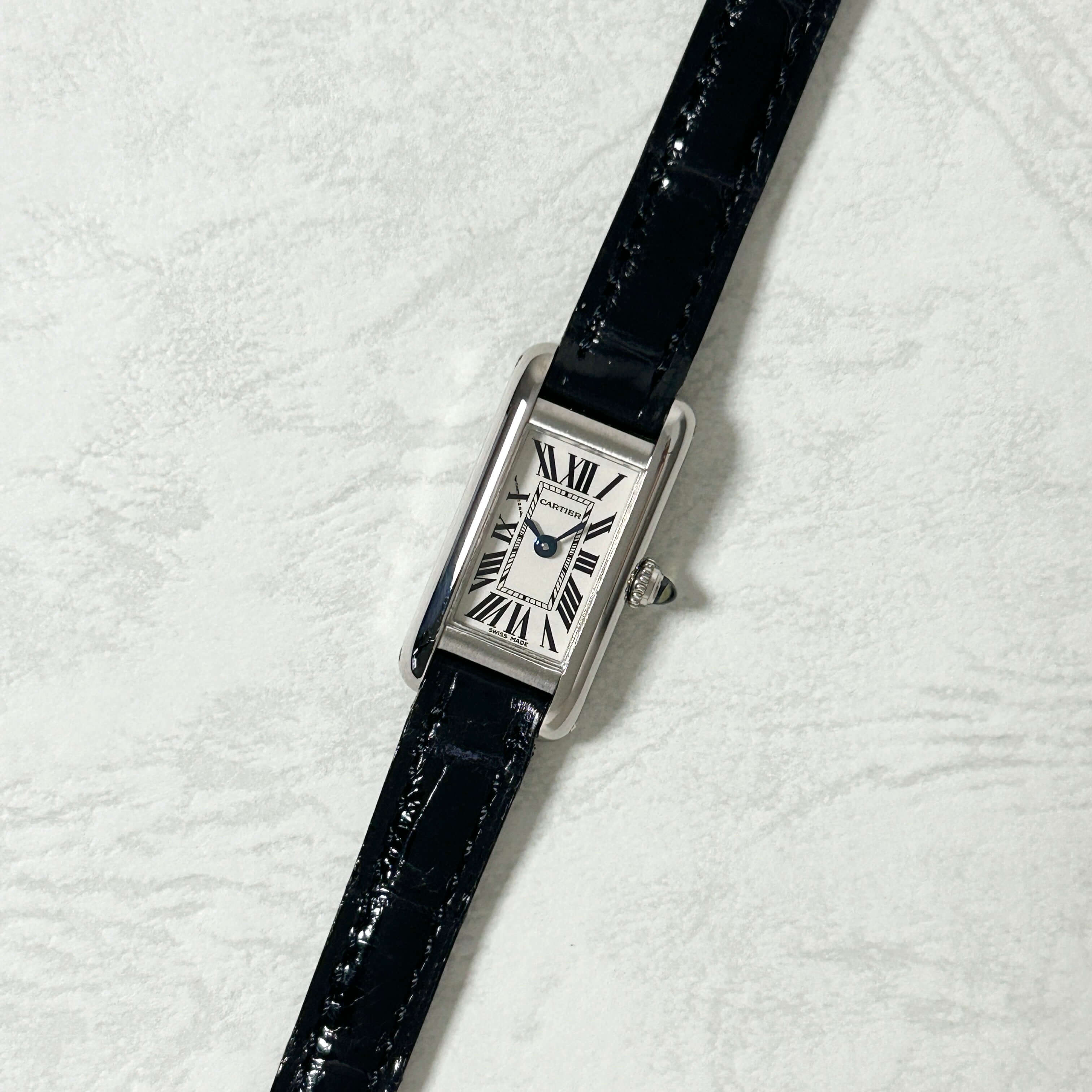 【Cartier】 カルティエ<BR>タンクアロンジェ SM 18KWG 純正18KWG製尾錠付き