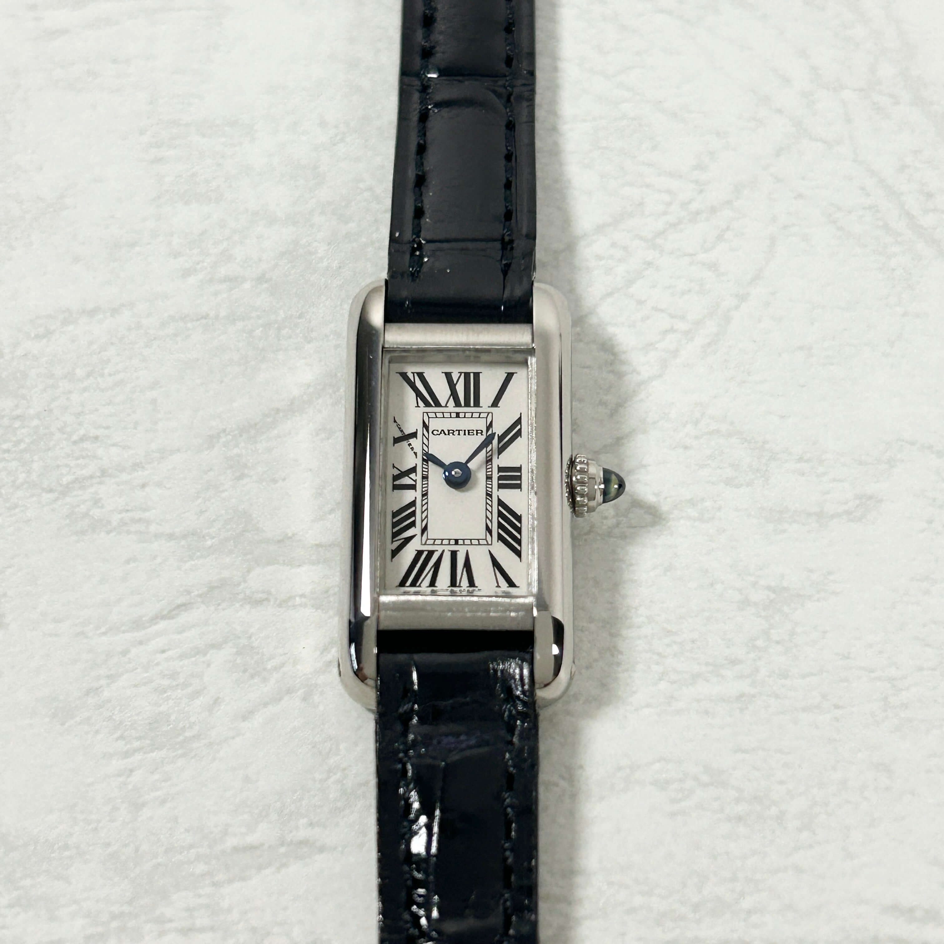 【Cartier】 カルティエ<BR>タンクアロンジェ SM 18KWG 純正18KWG製尾錠付き