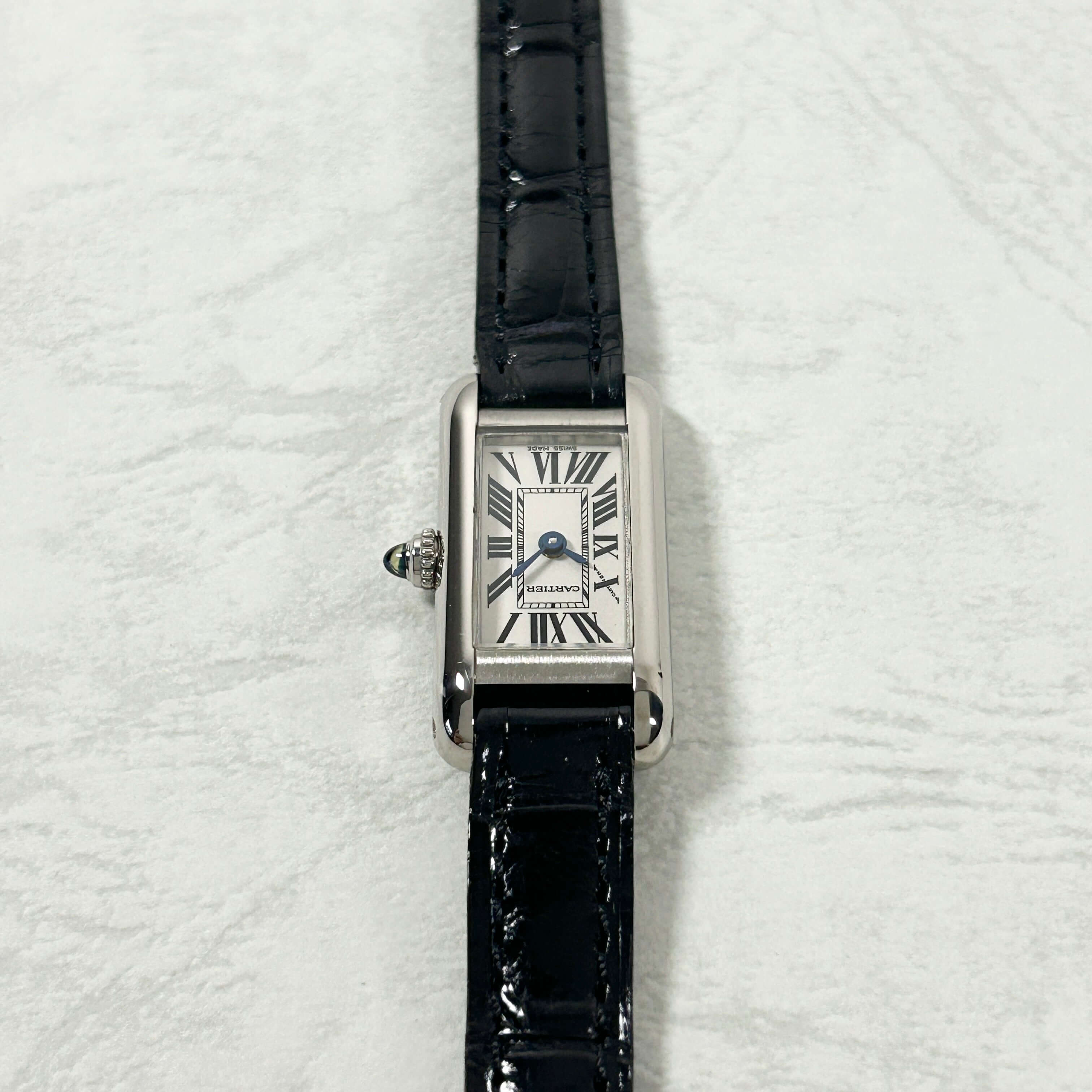 【Cartier】 カルティエ<BR>タンクアロンジェ SM 18KWG 純正18KWG製尾錠付き